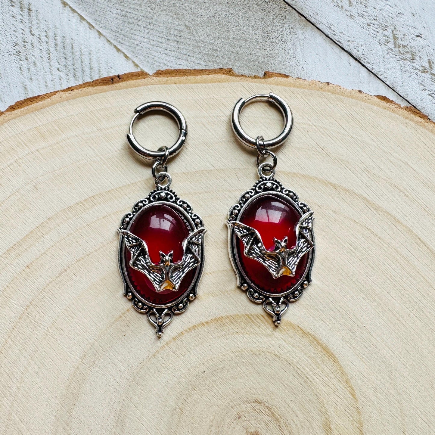 Bat Earrings, Huggie Hoop Earrings, Witchy Earrings, Halloween Spooky Earrings, Punk Jewelry, Goth Earrings for Women, Science Teacher Gift