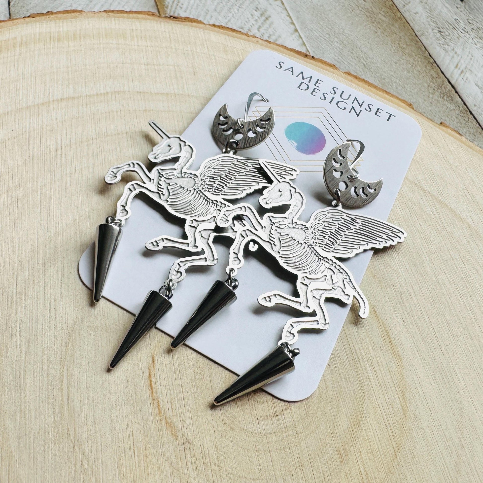 Alicorn Earrings, Skeleton Earrings, Unicorn Earrings, Spike Earrings, Fun Earrings, Unique Halloween Gifts, Goth Earrings for Women, Punk