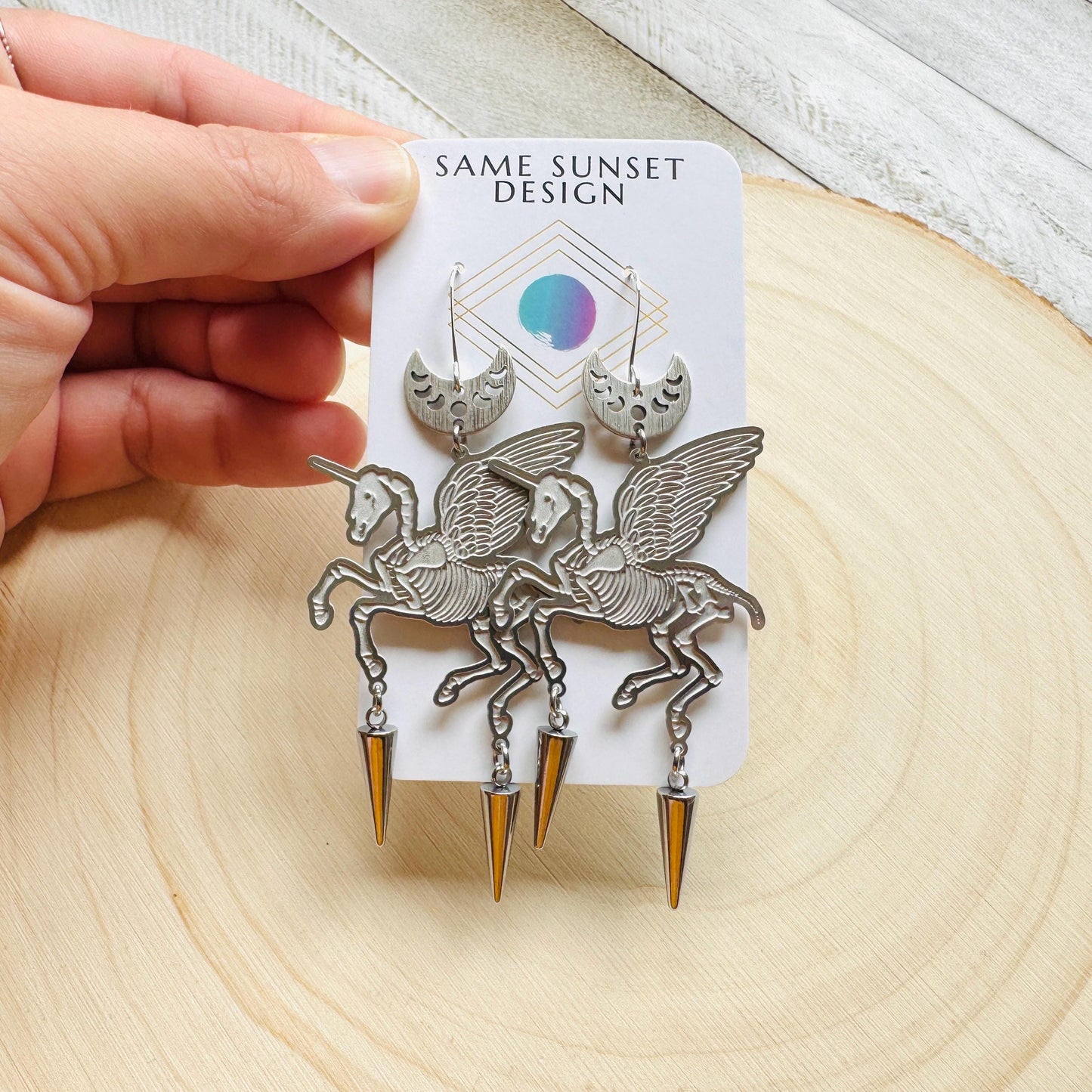 Alicorn Earrings, Skeleton Earrings, Unicorn Earrings, Spike Earrings, Fun Earrings, Unique Halloween Gifts, Goth Earrings for Women, Punk
