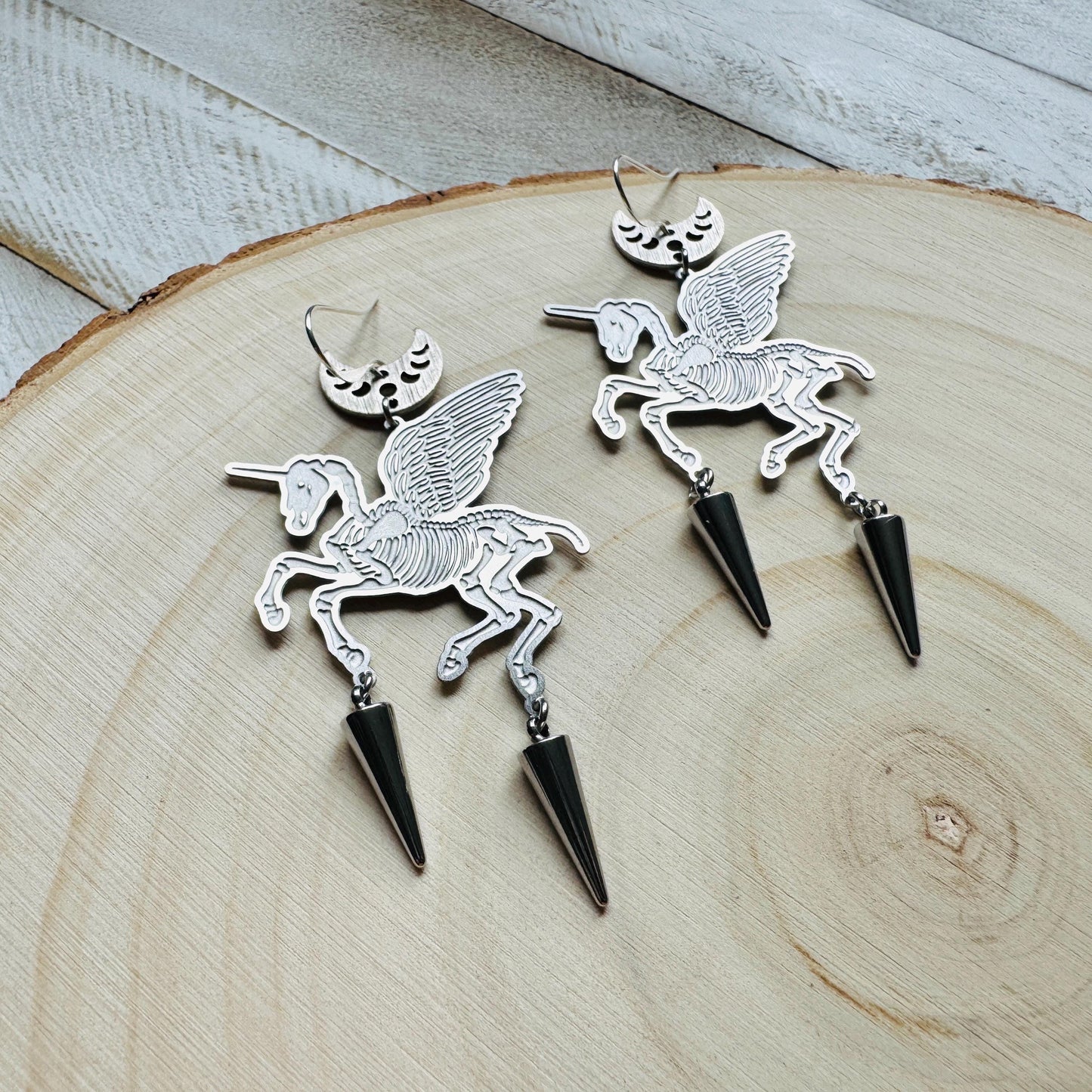 Alicorn Earrings, Skeleton Earrings, Unicorn Earrings, Spike Earrings, Fun Earrings, Unique Halloween Gifts, Goth Earrings for Women, Punk