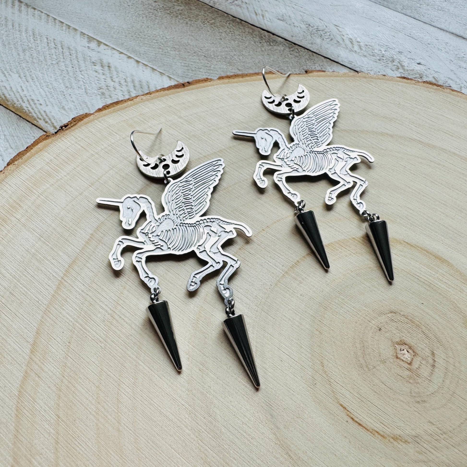 Alicorn Earrings, Skeleton Earrings, Unicorn Earrings, Spike Earrings, Fun Earrings, Unique Halloween Gifts, Goth Earrings for Women, Punk