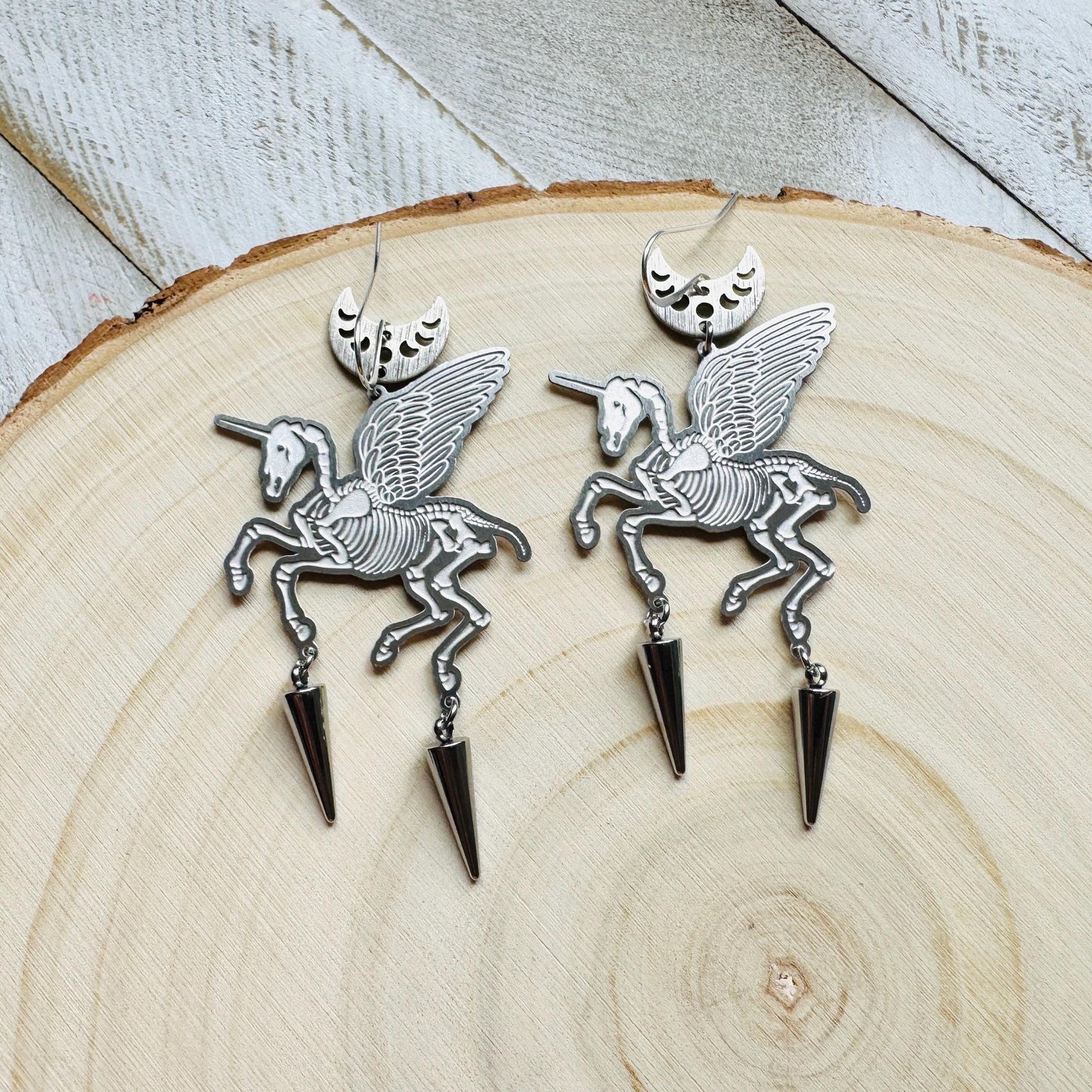 Alicorn Earrings, Skeleton Earrings, Unicorn Earrings, Spike Earrings, Fun Earrings, Unique Halloween Gifts, Goth Earrings for Women, Punk