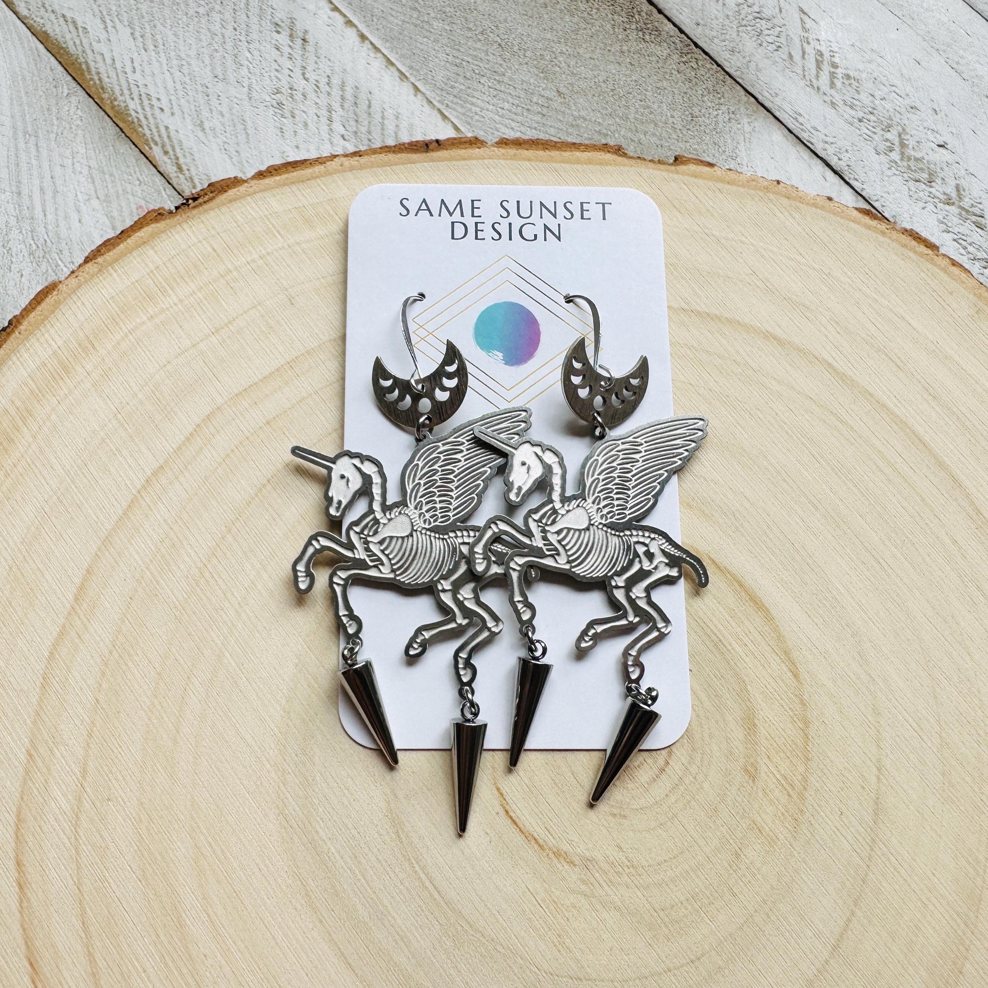 Alicorn Earrings, Skeleton Earrings, Unicorn Earrings, Spike Earrings, Fun Earrings, Unique Halloween Gifts, Goth Earrings for Women, Punk