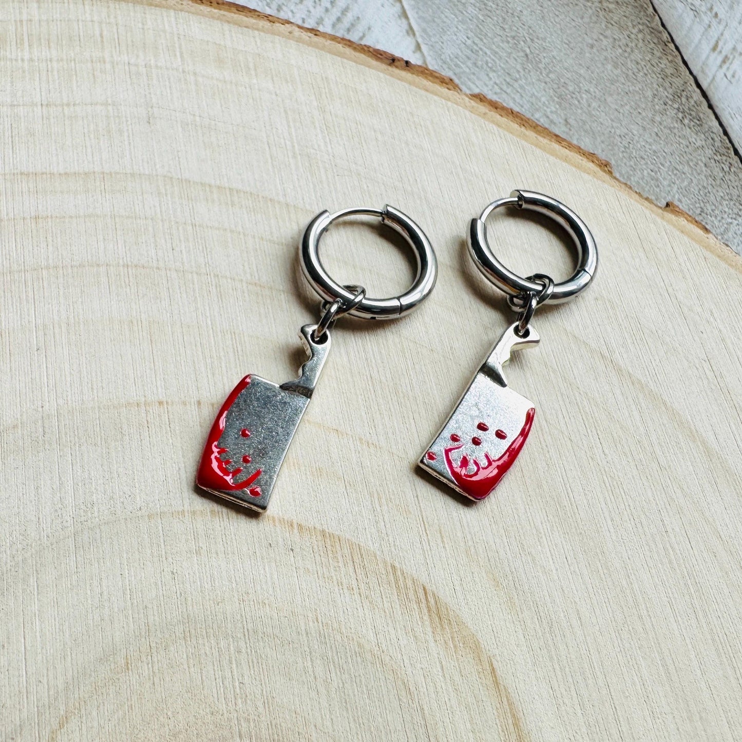 Cleaver Earrings, Huggie Hoops, Goth Earrings, Witchy Earrings, Punk Jewelry Men, Unique Halloween Gifts, Friend Gifts for Birthday