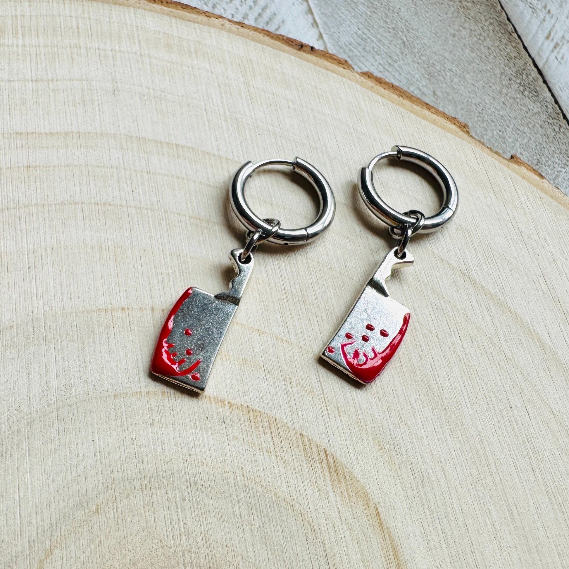 Cleaver Earrings, Huggie Hoops, Goth Earrings, Witchy Earrings, Punk Jewelry Men, Unique Halloween Gifts, Friend Gifts for Birthday