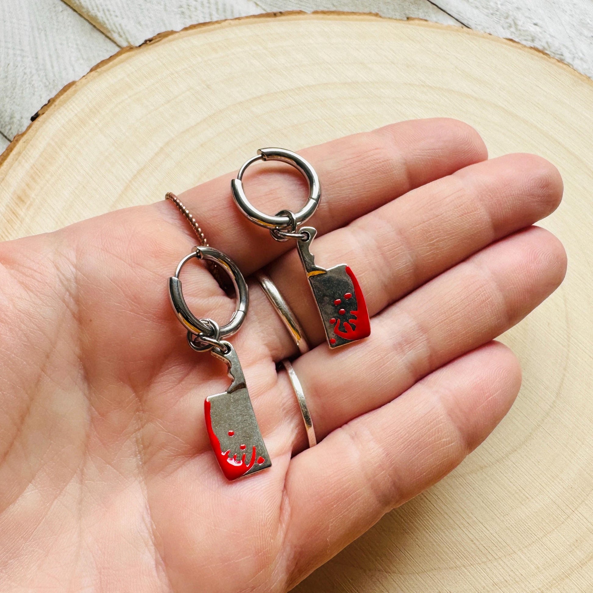 Cleaver Earrings, Huggie Hoops, Goth Earrings, Witchy Earrings, Punk Jewelry Men, Unique Halloween Gifts, Friend Gifts for Birthday