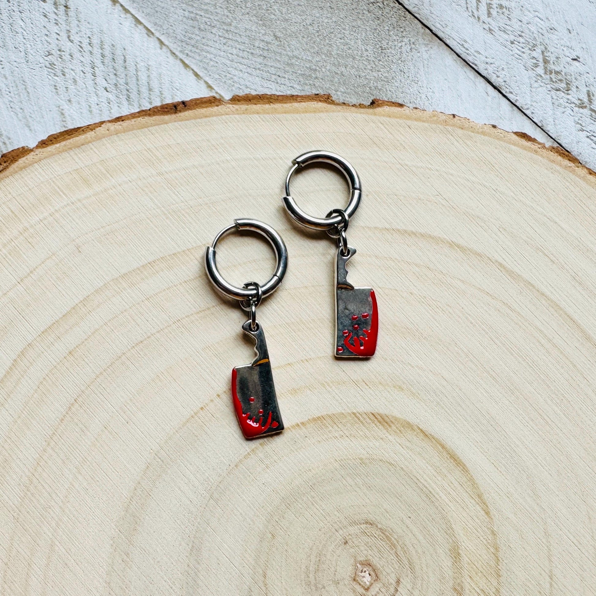 Cleaver Earrings, Huggie Hoops, Goth Earrings, Witchy Earrings, Punk Jewelry Men, Unique Halloween Gifts, Friend Gifts for Birthday