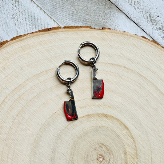 Cleaver Earrings, Huggie Hoops, Goth Earrings, Witchy Earrings, Punk Jewelry Men, Unique Halloween Gifts, Friend Gifts for Birthday