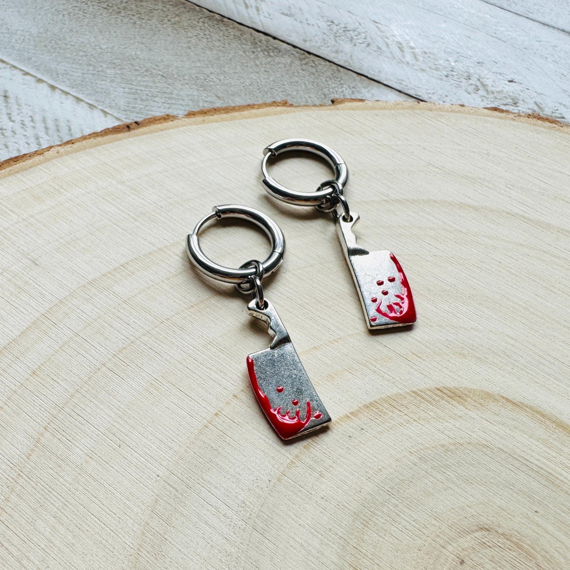 Cleaver Earrings, Huggie Hoops, Goth Earrings, Witchy Earrings, Punk Jewelry Men, Unique Halloween Gifts, Friend Gifts for Birthday