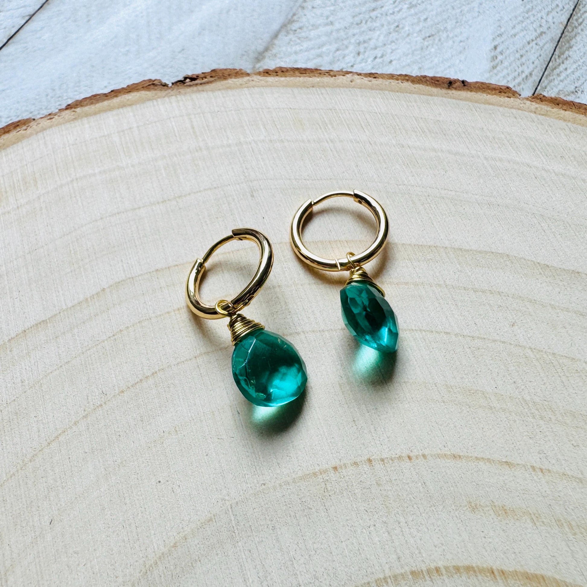 Apatite Earrings, Huggie Hoop Earrings, Green Earrings, Natural Gemstone Jewelry, Wedding Jewelry, Birthday Gift for Daughter, Boho Chic