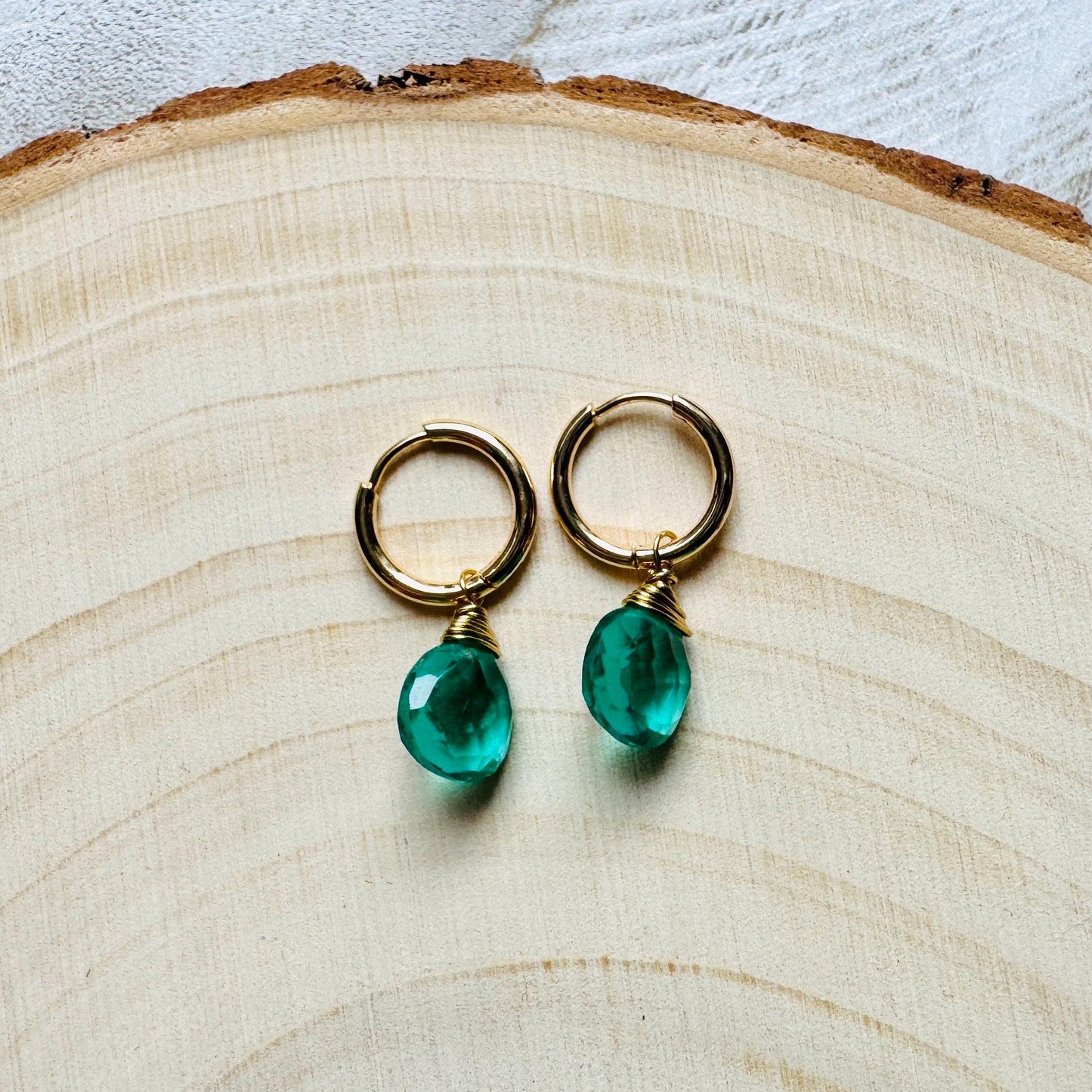 Apatite Earrings, Huggie Hoop Earrings, Green Earrings, Natural Gemstone Jewelry, Wedding Jewelry, Birthday Gift for Daughter, Boho Chic