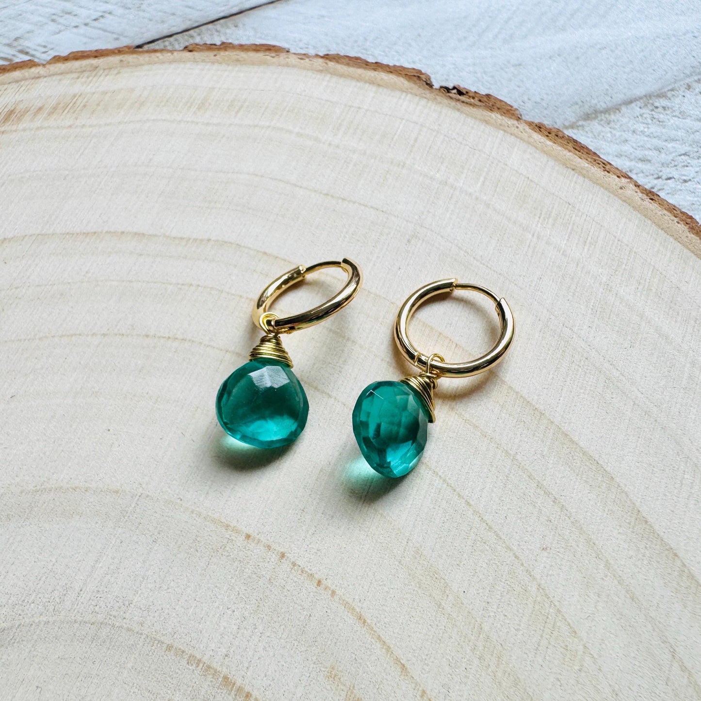 Apatite Earrings, Huggie Hoop Earrings, Green Earrings, Natural Gemstone Jewelry, Wedding Jewelry, Birthday Gift for Daughter, Boho Chic