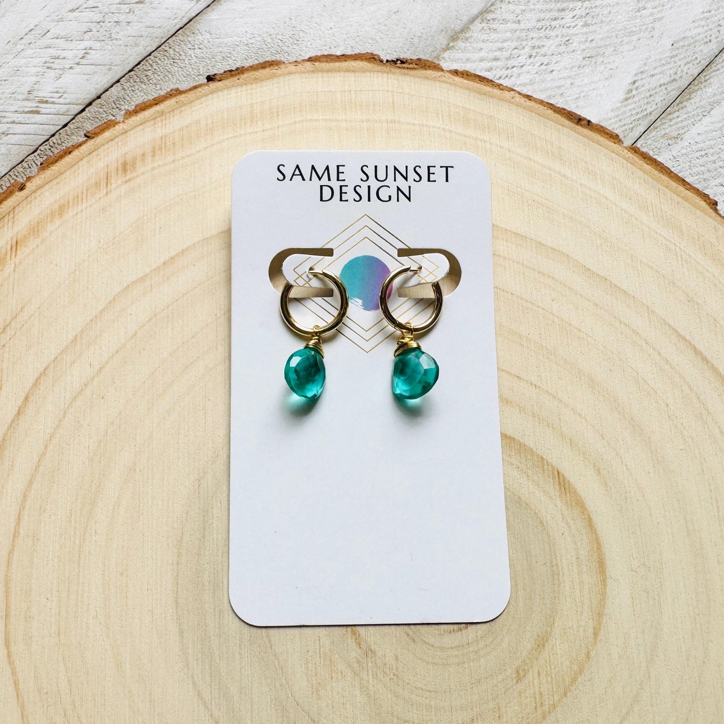 Apatite Earrings, Huggie Hoop Earrings, Green Earrings, Natural Gemstone Jewelry, Wedding Jewelry, Birthday Gift for Daughter, Boho Chic