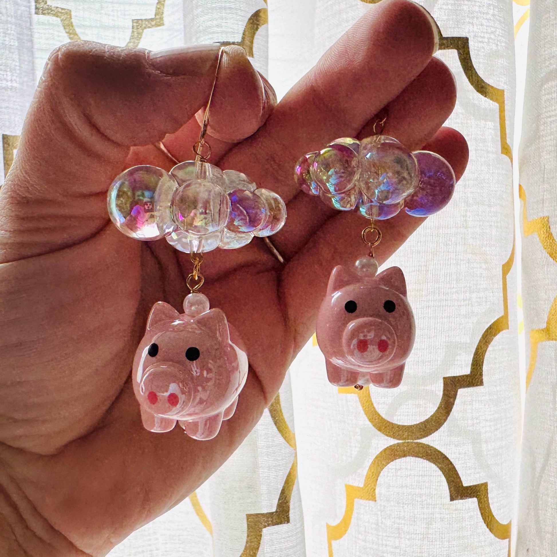 Pig Earrings, Cloud Earrings, Pastel Goth, Vacation Jewelry, Whimsical Gifts, Whimsigoth Earrings, Pig Gifts for Her, Teacher Gift, Cute