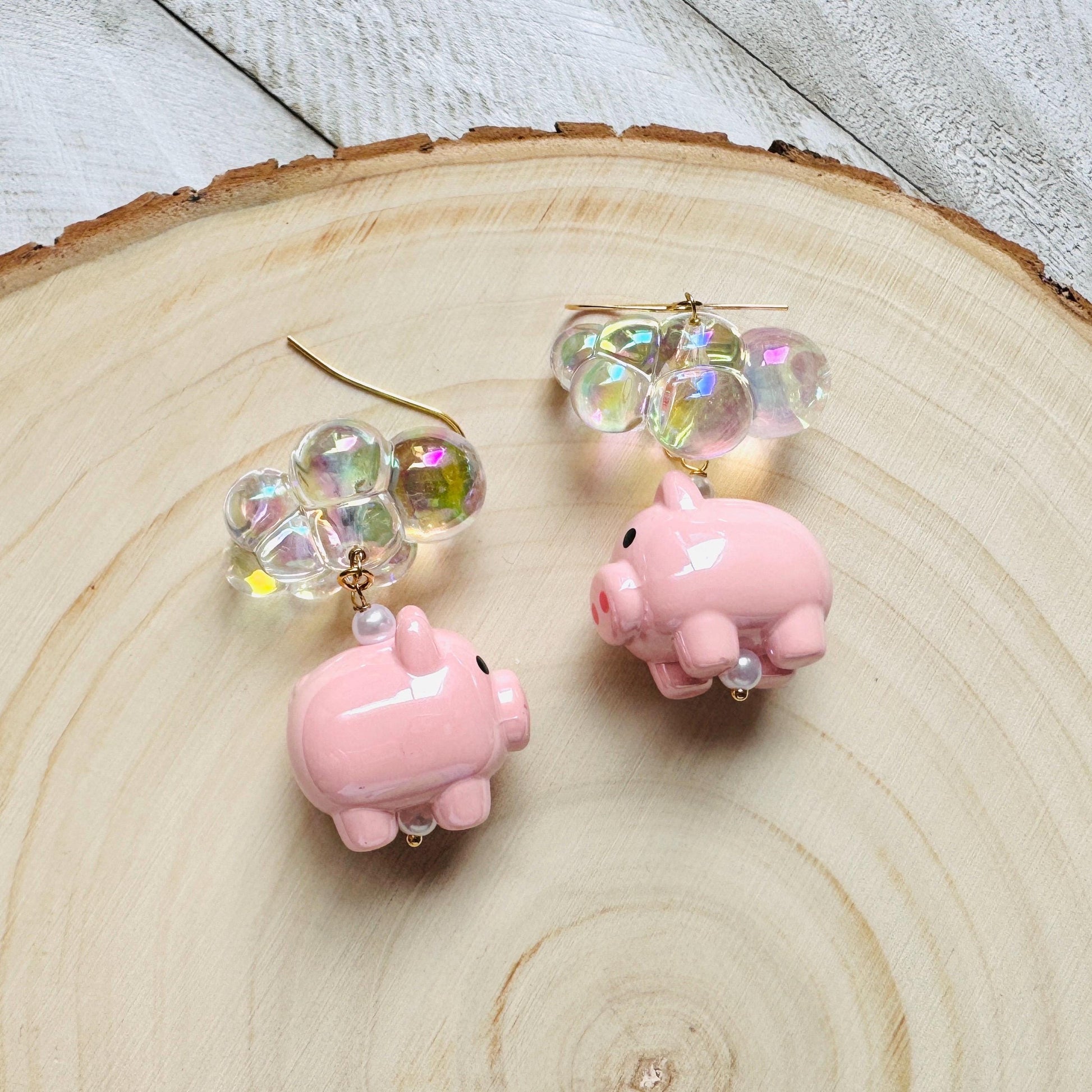 Pig Earrings, Cloud Earrings, Pastel Goth, Vacation Jewelry, Whimsical Gifts, Whimsigoth Earrings, Pig Gifts for Her, Teacher Gift, Cute