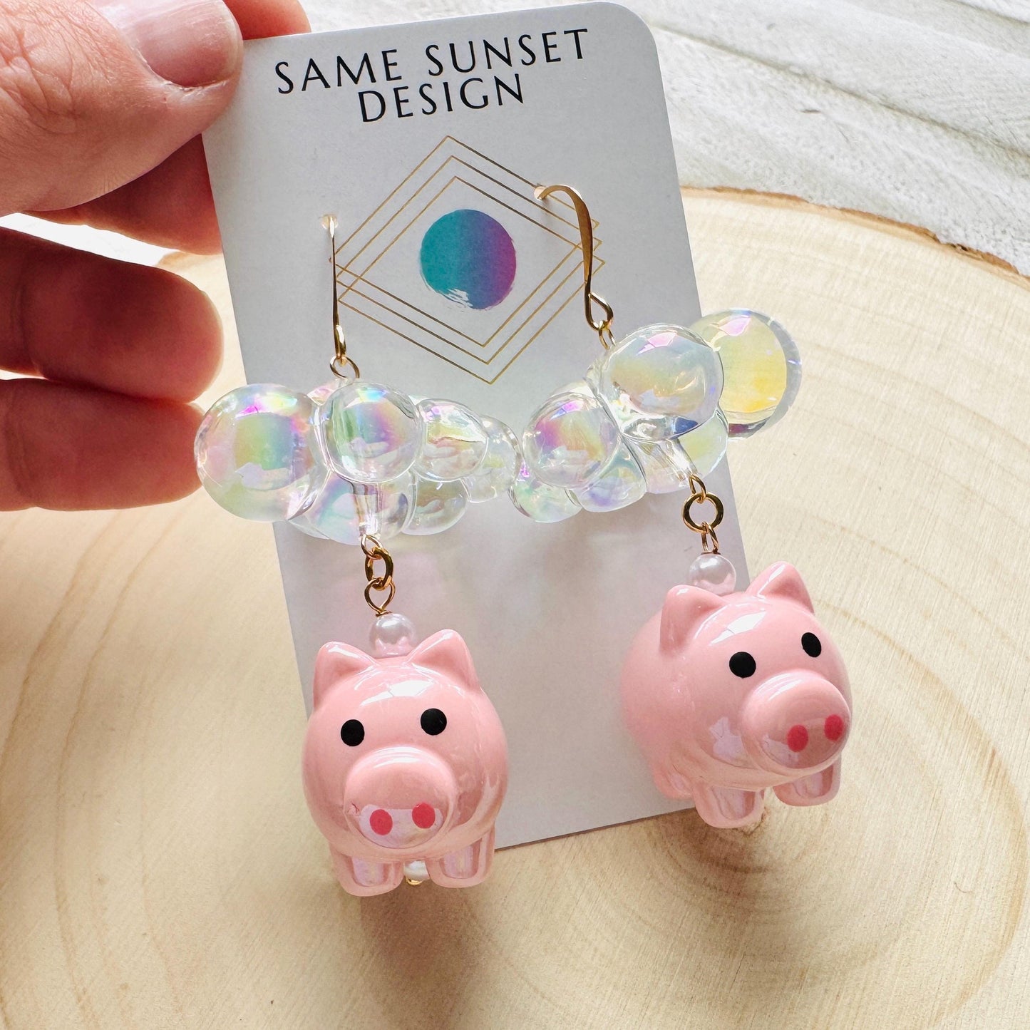 Pig Earrings, Cloud Earrings, Pastel Goth, Vacation Jewelry, Whimsical Gifts, Whimsigoth Earrings, Pig Gifts for Her, Teacher Gift, Cute