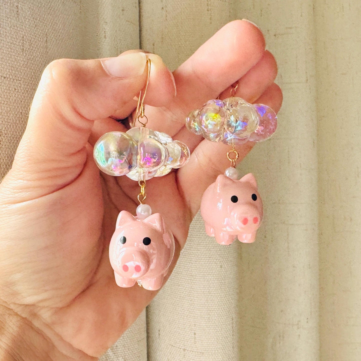 Pig Earrings, Cloud Earrings, Pastel Goth, Vacation Jewelry, Whimsical Gifts, Whimsigoth Earrings, Pig Gifts for Her, Teacher Gift, Cute