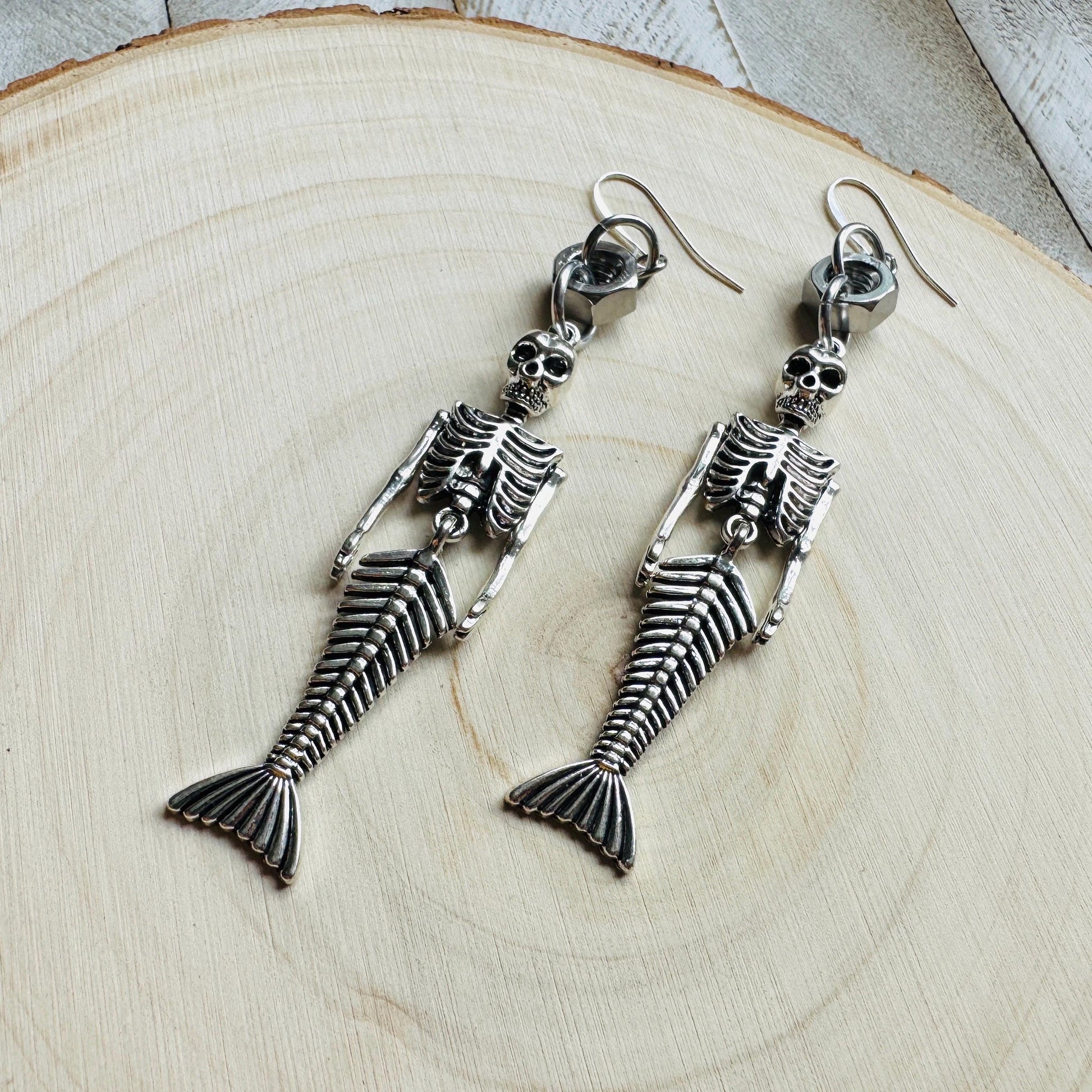 Skeleton Earrings, Mermaid Earrings, Silver Earrings, Unique Birthday Gift for Mom, Birthday Present for Her, Halloween Gift for Women