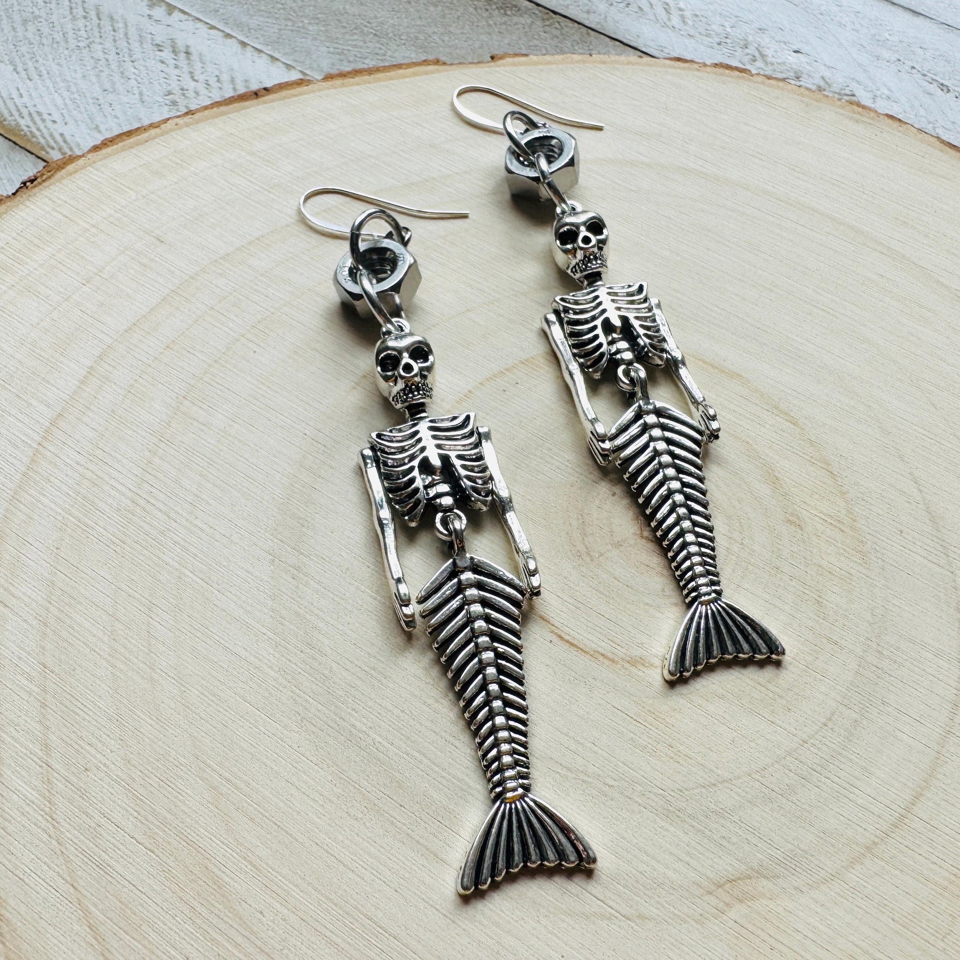 Skeleton Earrings, Mermaid Earrings, Silver Earrings, Unique Birthday Gift for Mom, Birthday Present for Her, Halloween Gift for Women