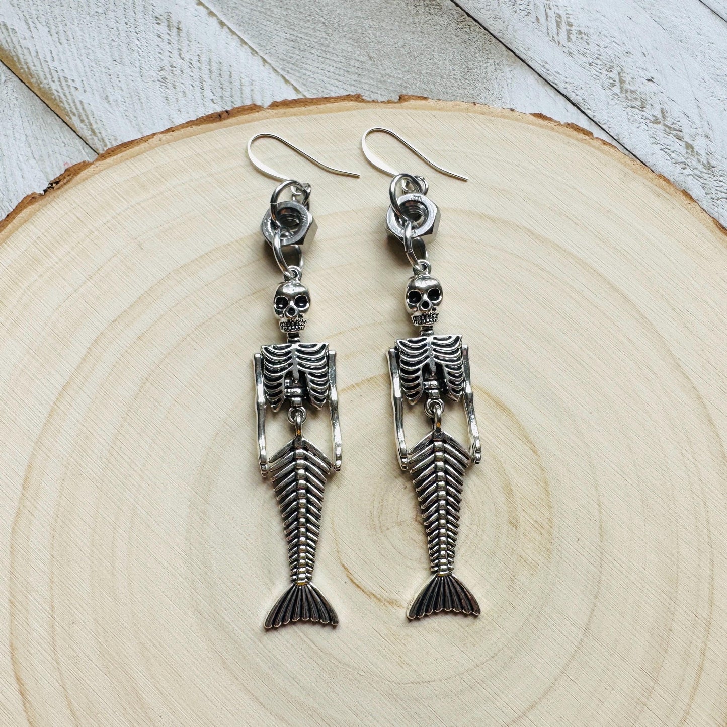 Skeleton Earrings, Mermaid Earrings, Silver Earrings, Unique Birthday Gift for Mom, Birthday Present for Her, Halloween Gift for Women