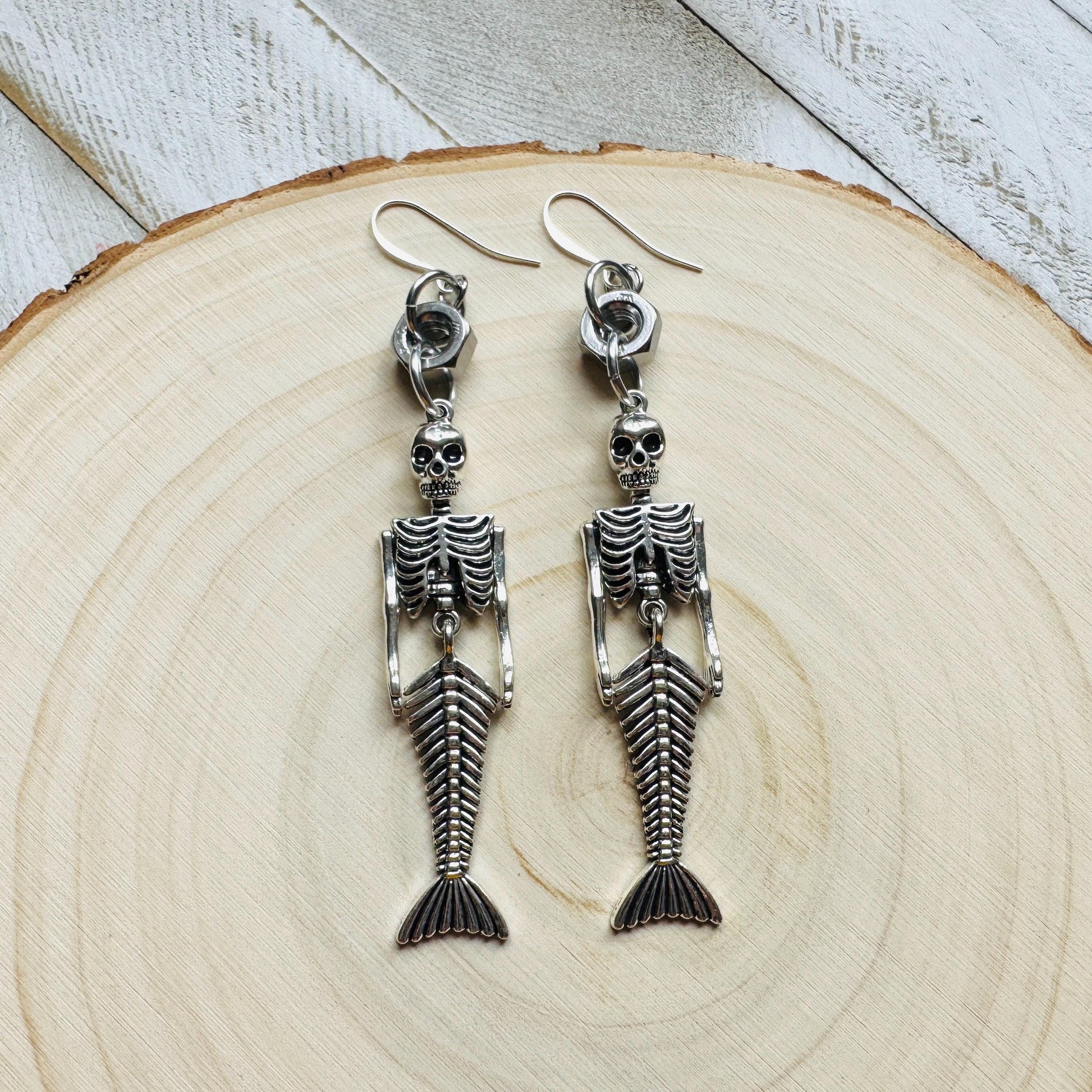 Skeleton Earrings, Mermaid Earrings, Silver Earrings, Unique Birthday Gift for Mom, Birthday Present for Her, Halloween Gift for Women