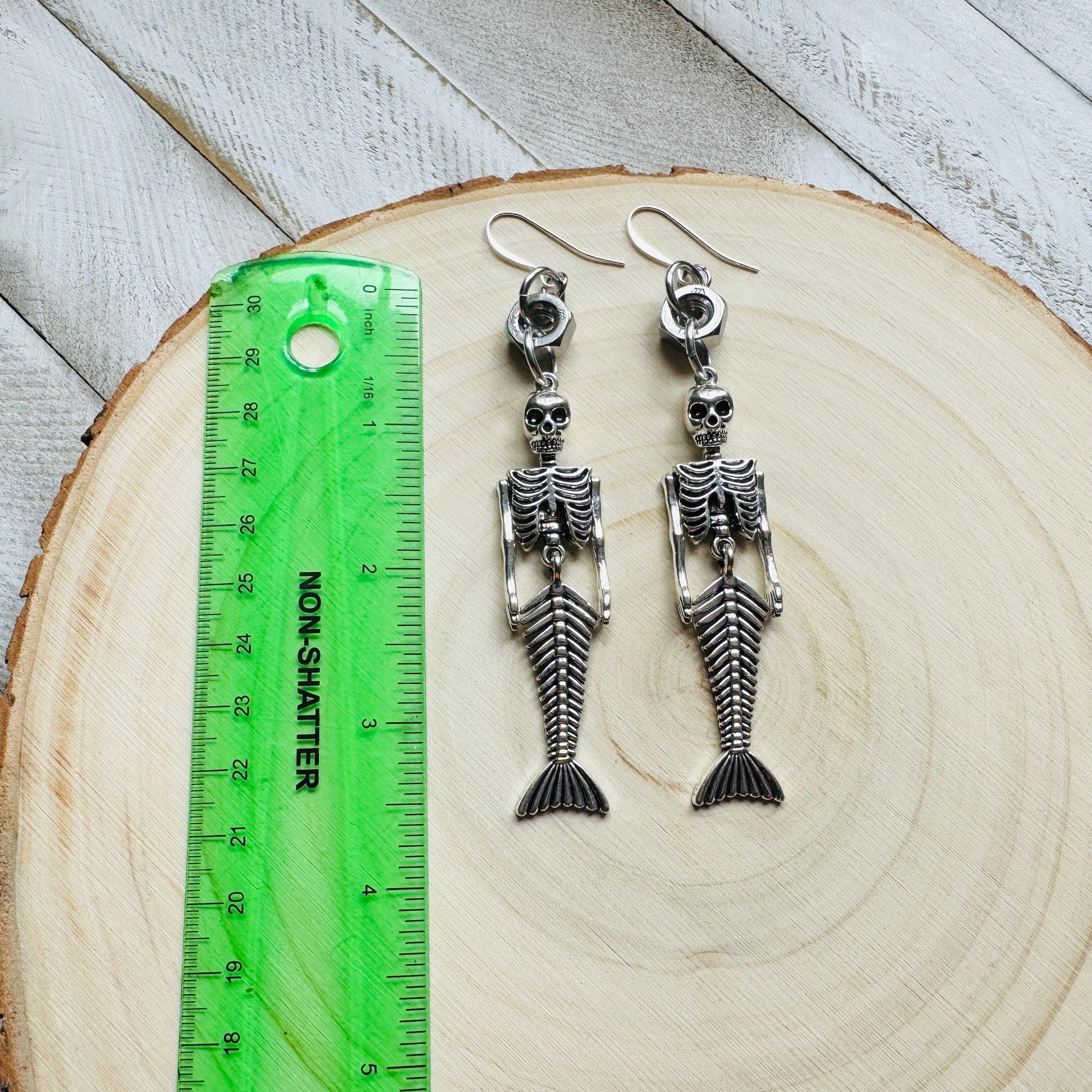 Skeleton Earrings, Mermaid Earrings, Silver Earrings, Unique Birthday Gift for Mom, Birthday Present for Her, Halloween Gift for Women