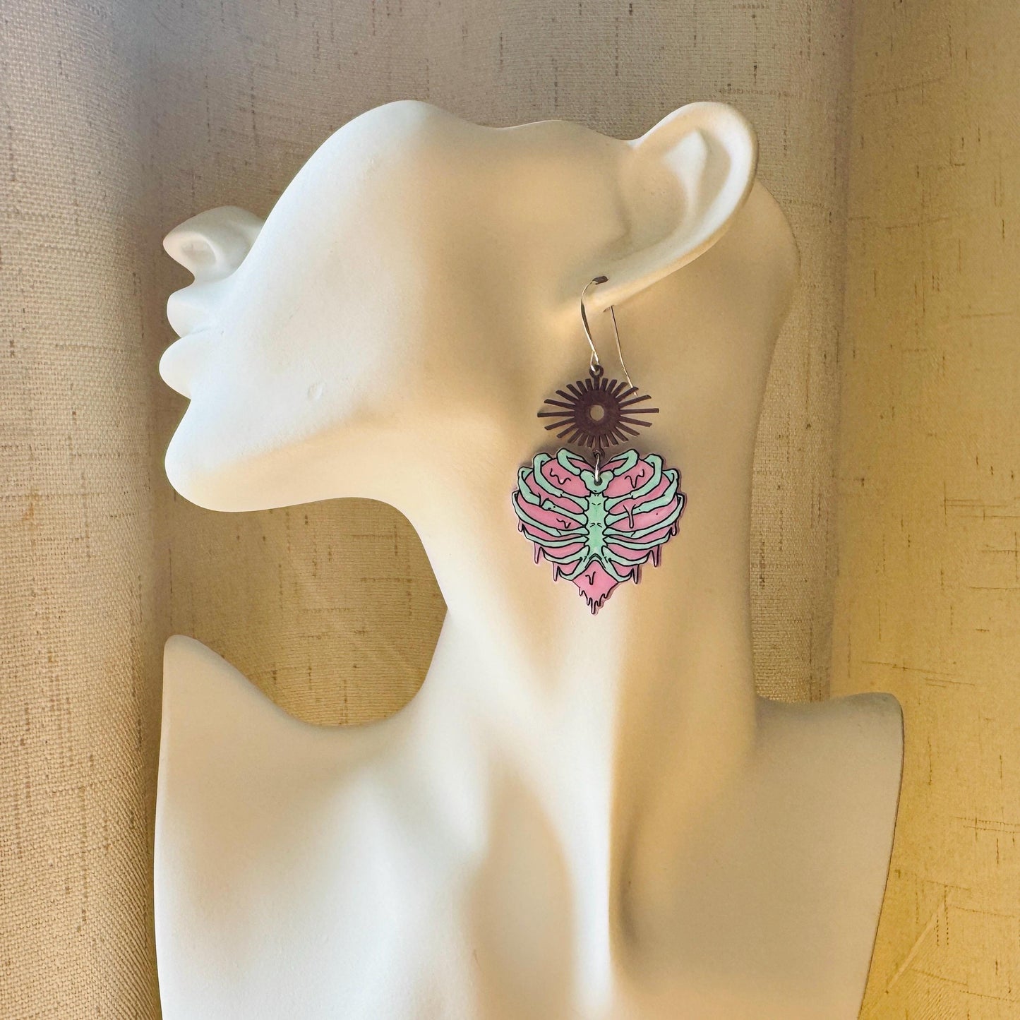 Heart Earrings, Skeleton Earrings, Pastel Goth, Silver Earrings, Birthday Present for Her, Gothic Earrings for Women, Science Teacher Gift