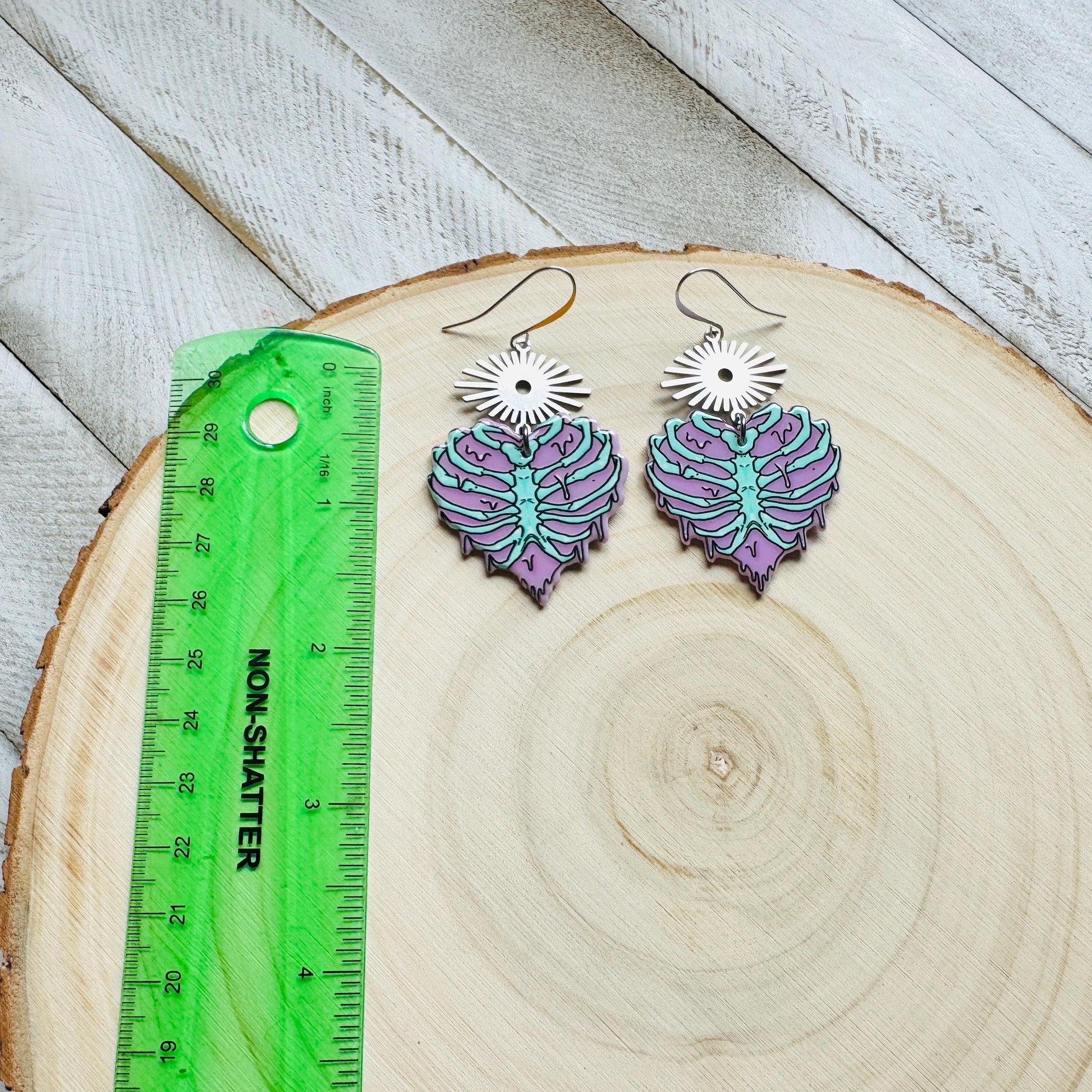 Heart Earrings, Skeleton Earrings, Pastel Goth, Silver Earrings, Birthday Present for Her, Gothic Earrings for Women, Science Teacher Gift