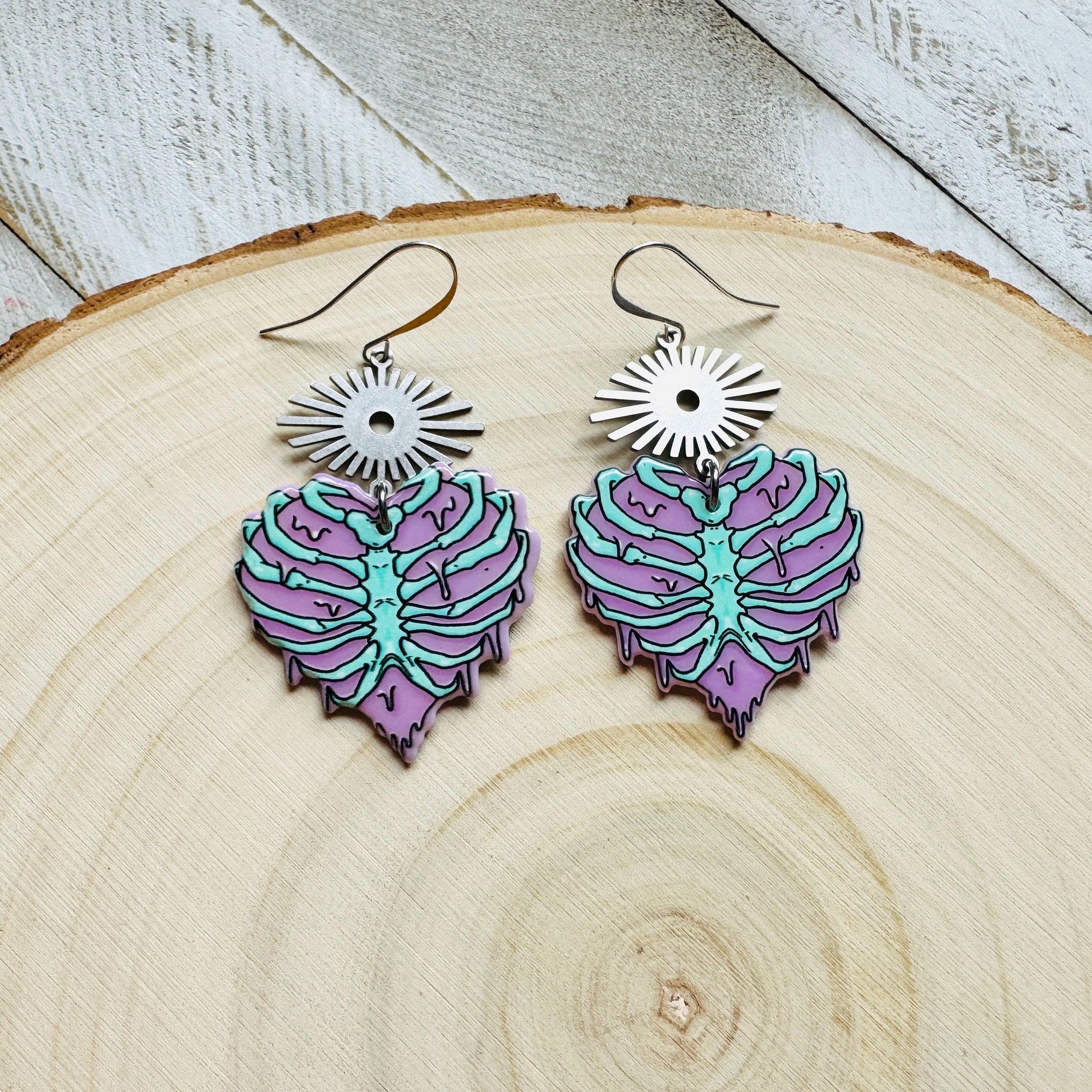 Heart Earrings, Skeleton Earrings, Pastel Goth, Silver Earrings, Birthday Present for Her, Gothic Earrings for Women, Science Teacher Gift
