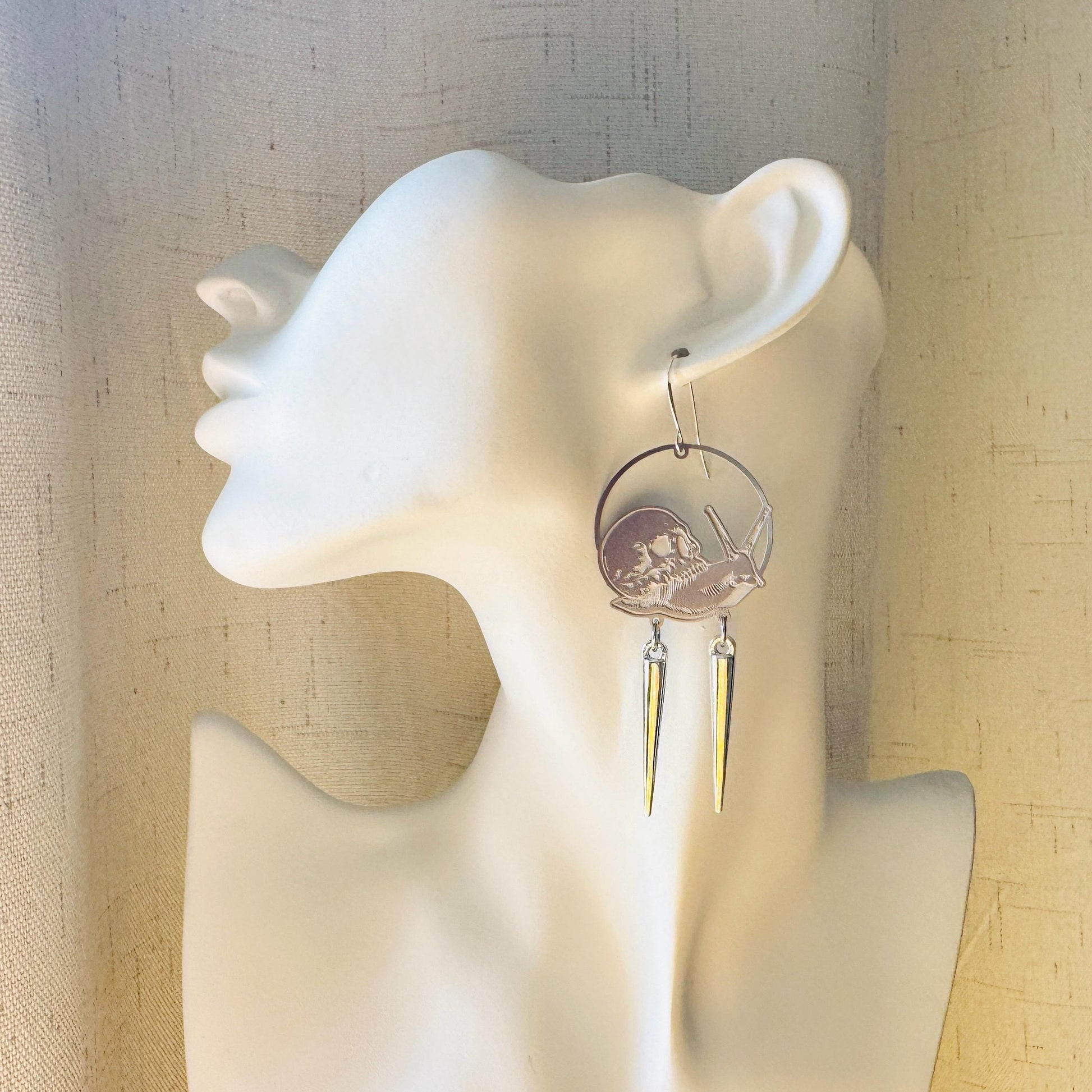 Skull Earrings, Snail Earrings, Spike Earrings, Industrial Earrings, Fun Earrings, Gothic Earrings for Women, Unique Halloween Gifts