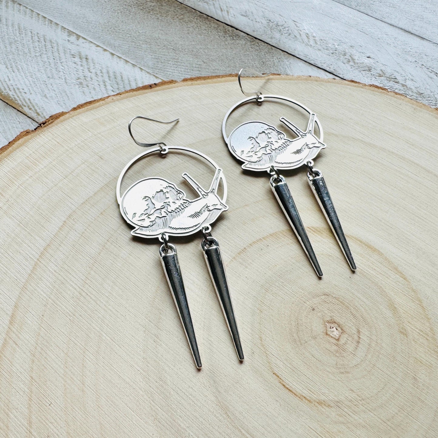 Skull Earrings, Snail Earrings, Spike Earrings, Industrial Earrings, Fun Earrings, Gothic Earrings for Women, Unique Halloween Gifts