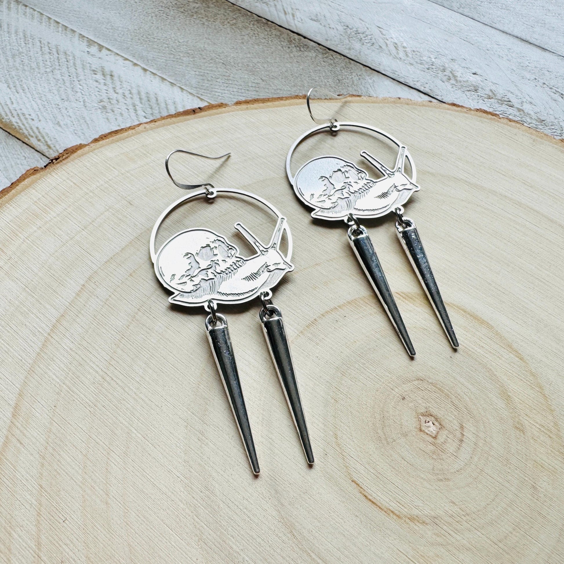 Skull Earrings, Snail Earrings, Spike Earrings, Industrial Earrings, Fun Earrings, Gothic Earrings for Women, Unique Halloween Gifts