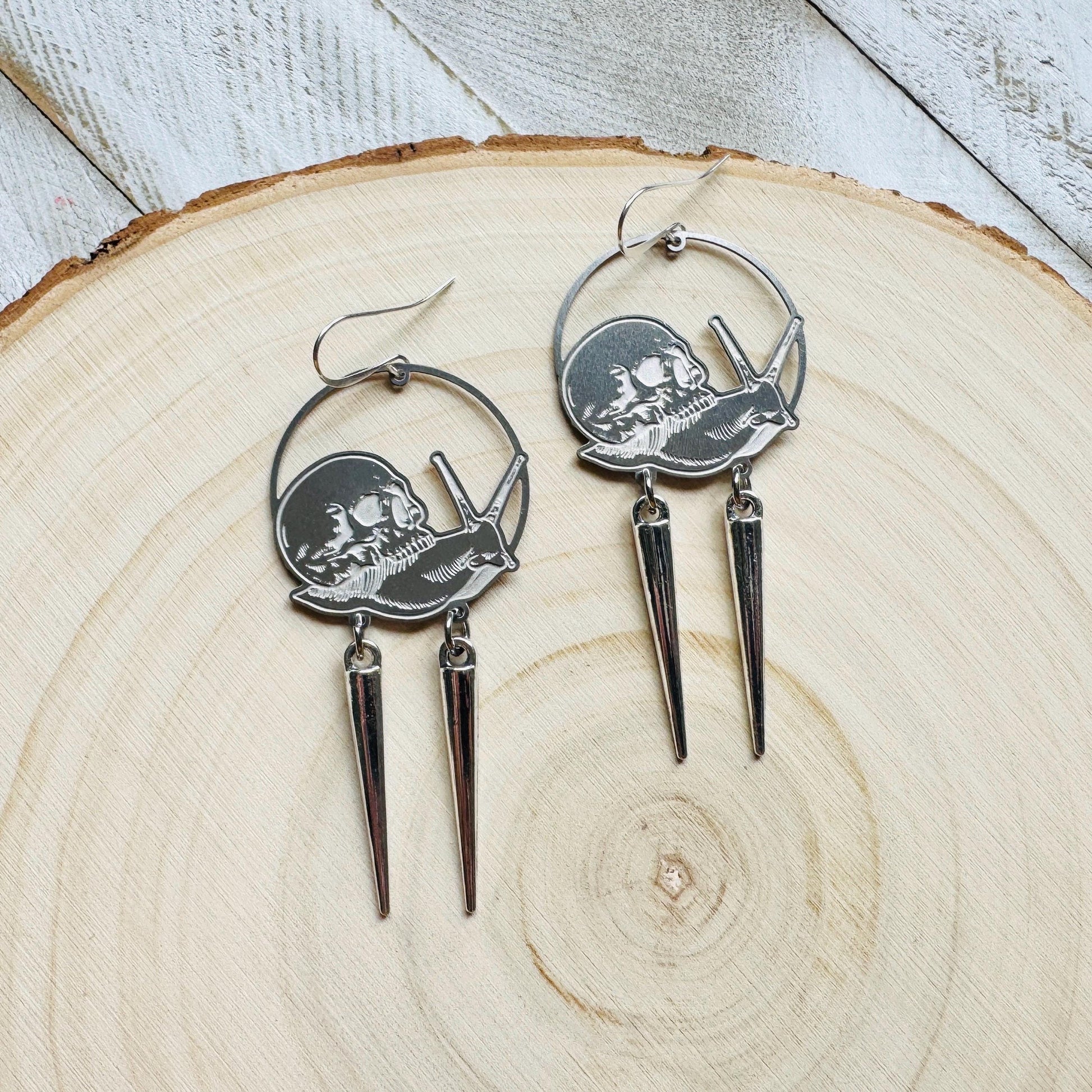 Skull Earrings, Snail Earrings, Spike Earrings, Industrial Earrings, Fun Earrings, Gothic Earrings for Women, Unique Halloween Gifts