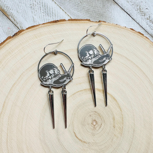 Skull Earrings, Snail Earrings, Spike Earrings, Industrial Earrings, Fun Earrings, Gothic Earrings for Women, Unique Halloween Gifts