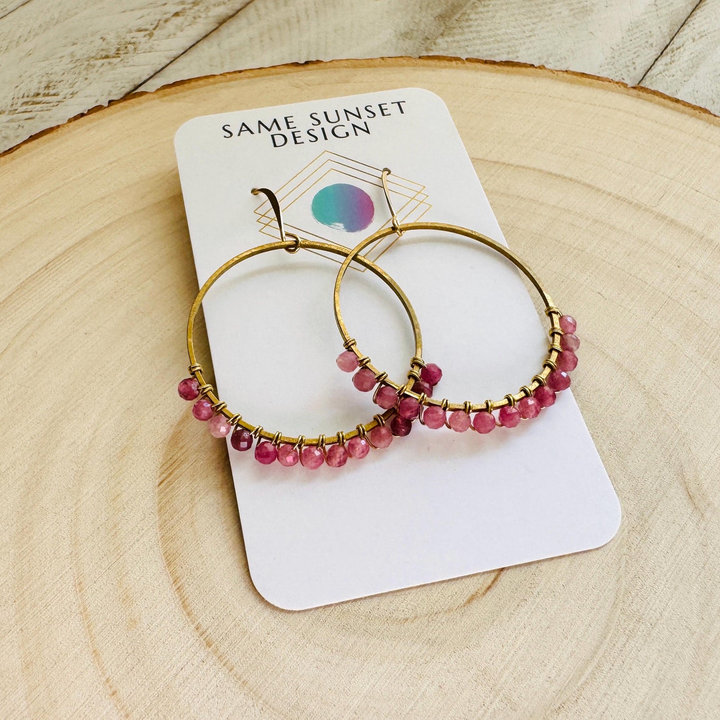 Pink Tourmaline Earrings, Bead Hoops, Pink Earrings, Trendy Jewelry, Wedding Jewelry, Geometric Jewelry, Birthday Gift for Daughter