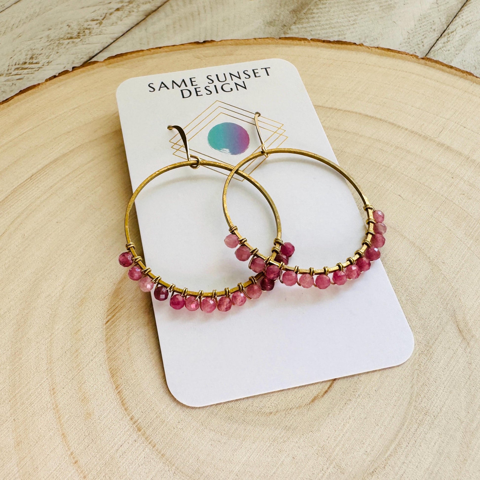 Pink Tourmaline Earrings, Bead Hoops, Pink Earrings, Trendy Jewelry, Wedding Jewelry, Geometric Jewelry, Birthday Gift for Daughter
