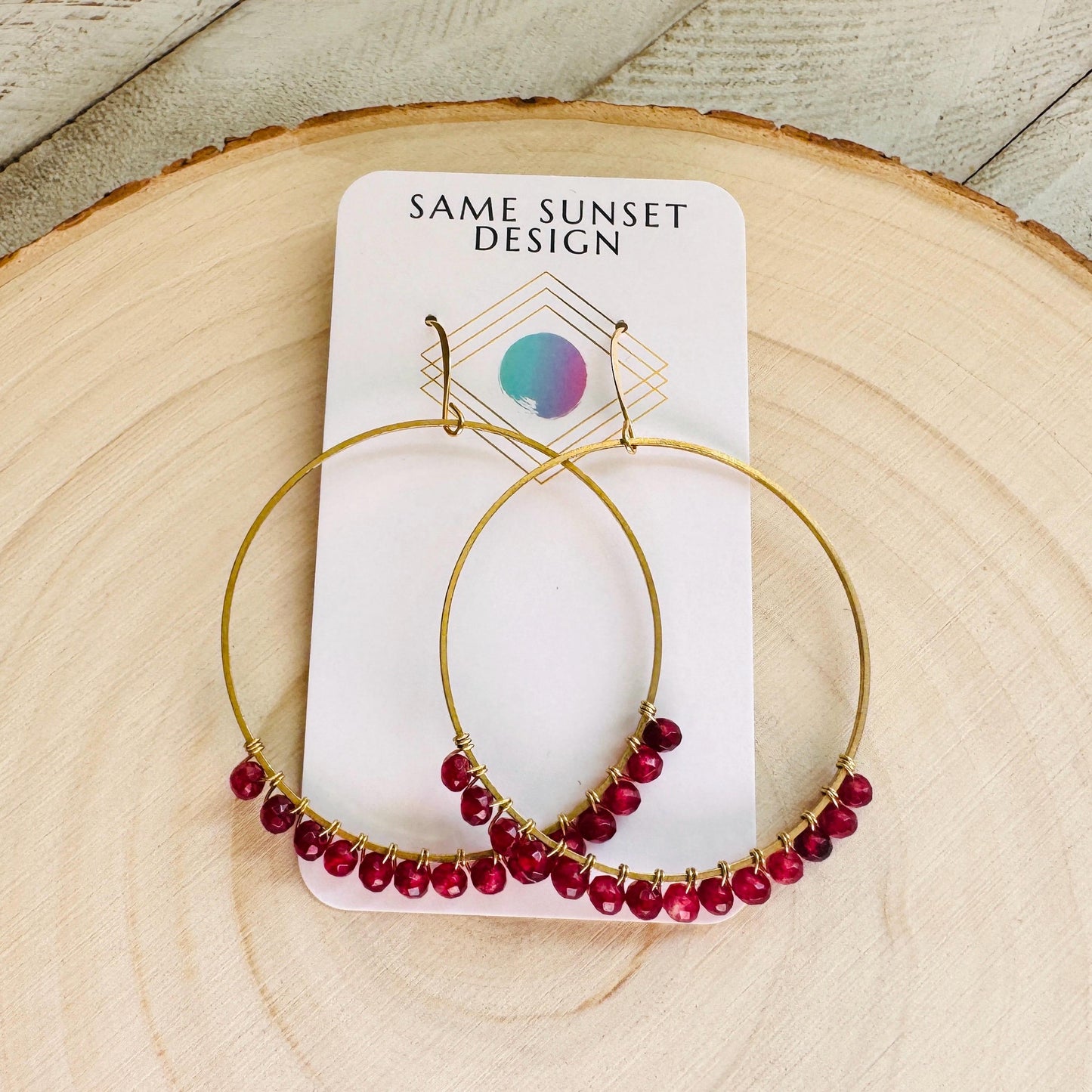 Garnet Earrings, Brass Hoops, Natural Stone Jewelry, January Earrings, Gemstone Earrings, Birthday Gift for Daughter, Witchy Earrings