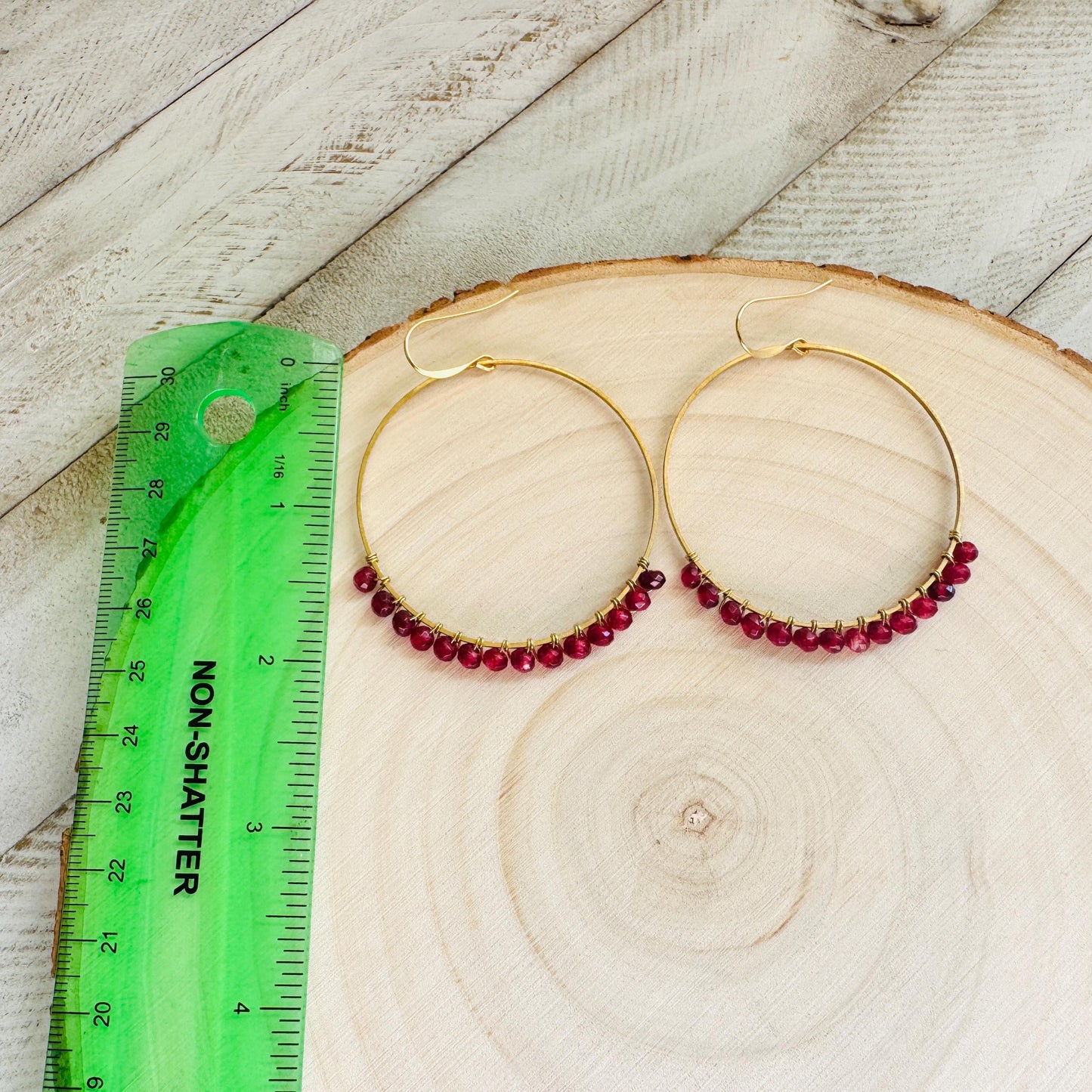 Garnet Earrings, Brass Hoops, Natural Stone Jewelry, January Earrings, Gemstone Earrings, Birthday Gift for Daughter, Witchy Earrings