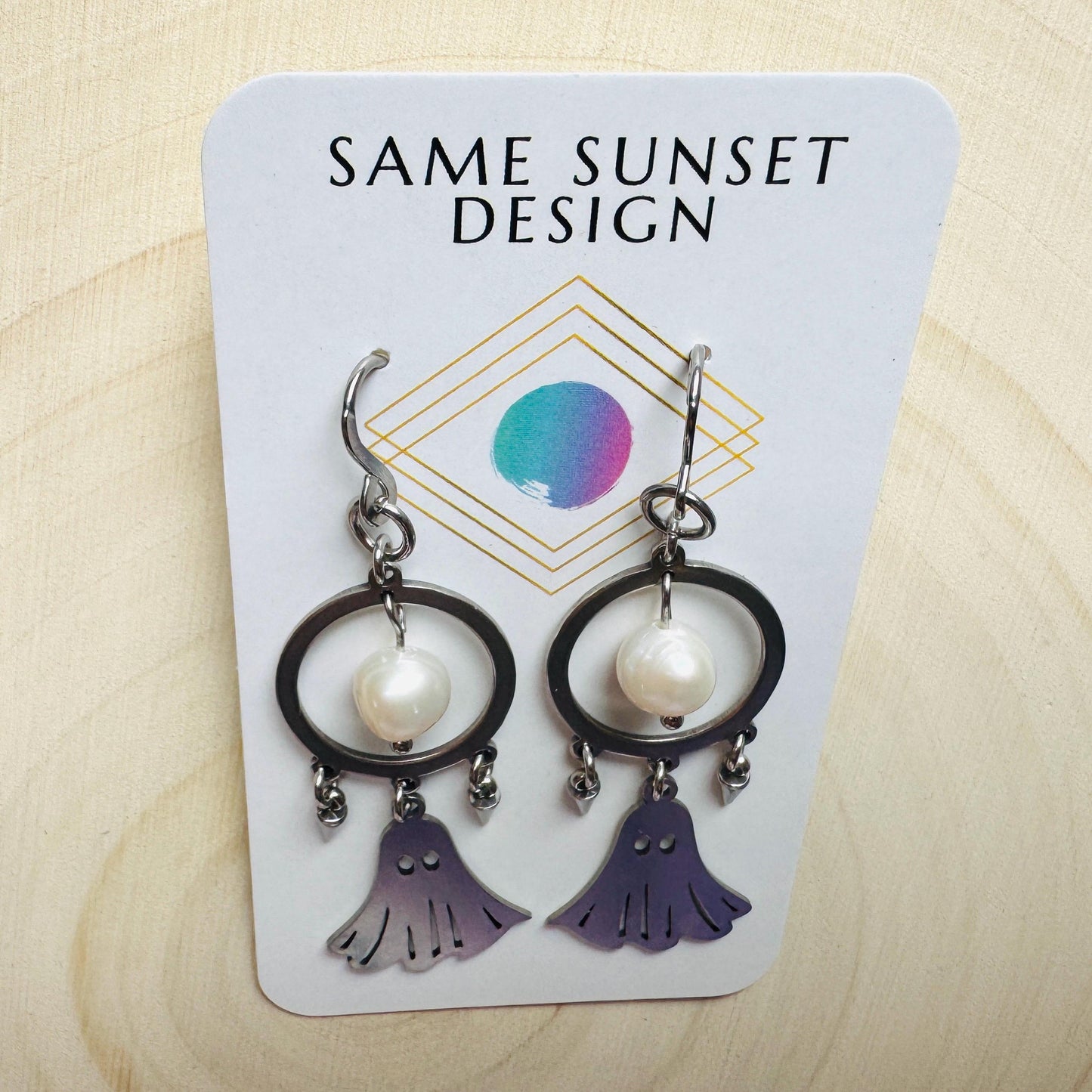 Ghost Earrings, Pearl Earrings Dangle, Spike Earrings, Unique Halloween Gifts, Goth Earrings for Women, Birthday Gift for Daughter, Silver