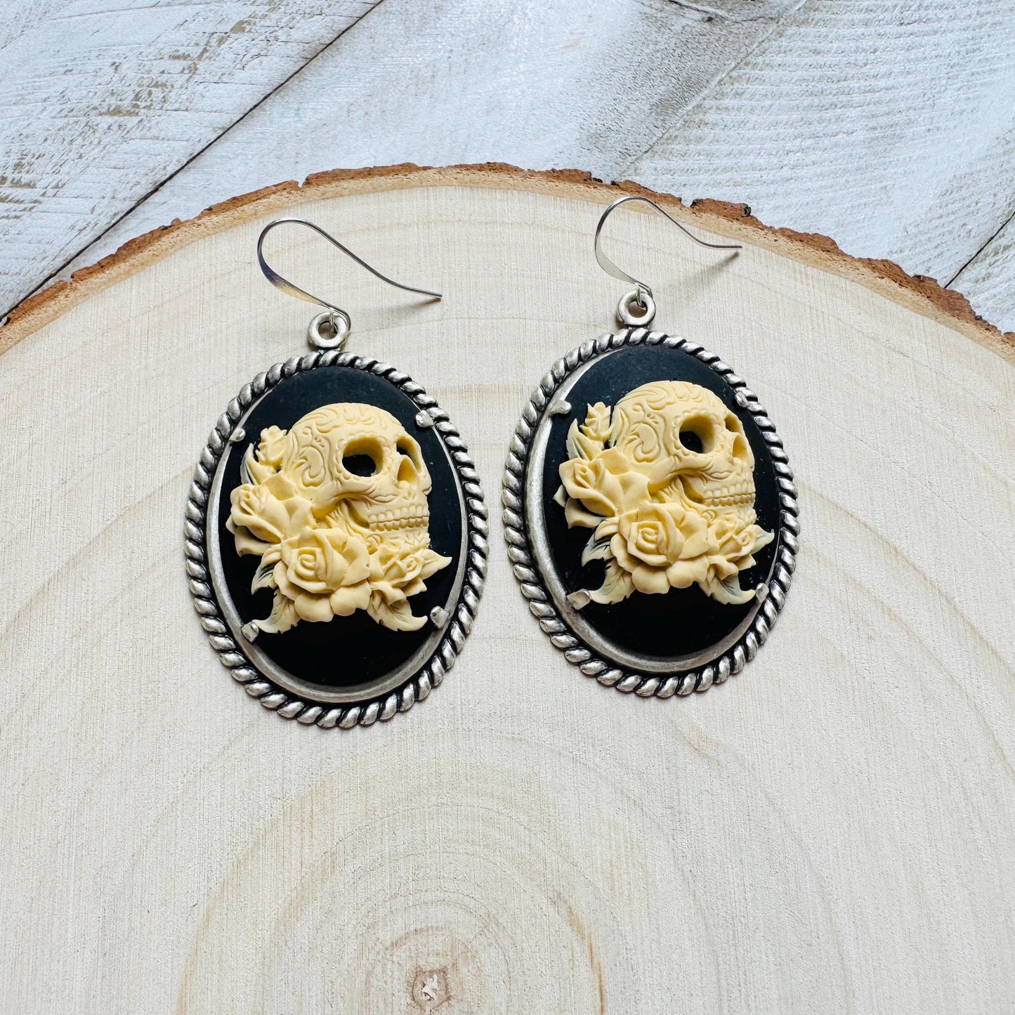 Skull Earrings, Cameo Earrings Silver, Witchy Earrings, Whimsigoth Earrings, Gothic Earrings Men, Halloween Gift For Women, Birthday Present