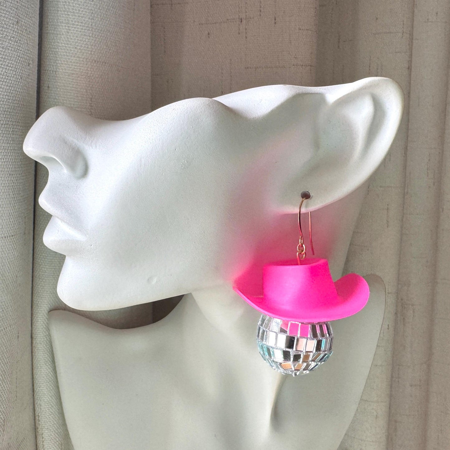 Disco Ball Earrings, Cowboy Hat Earrings, Pink Earrings, Western Earrings, Trendy Jewelry, Fun Earrings, Anniversary Gift for Girlfriend