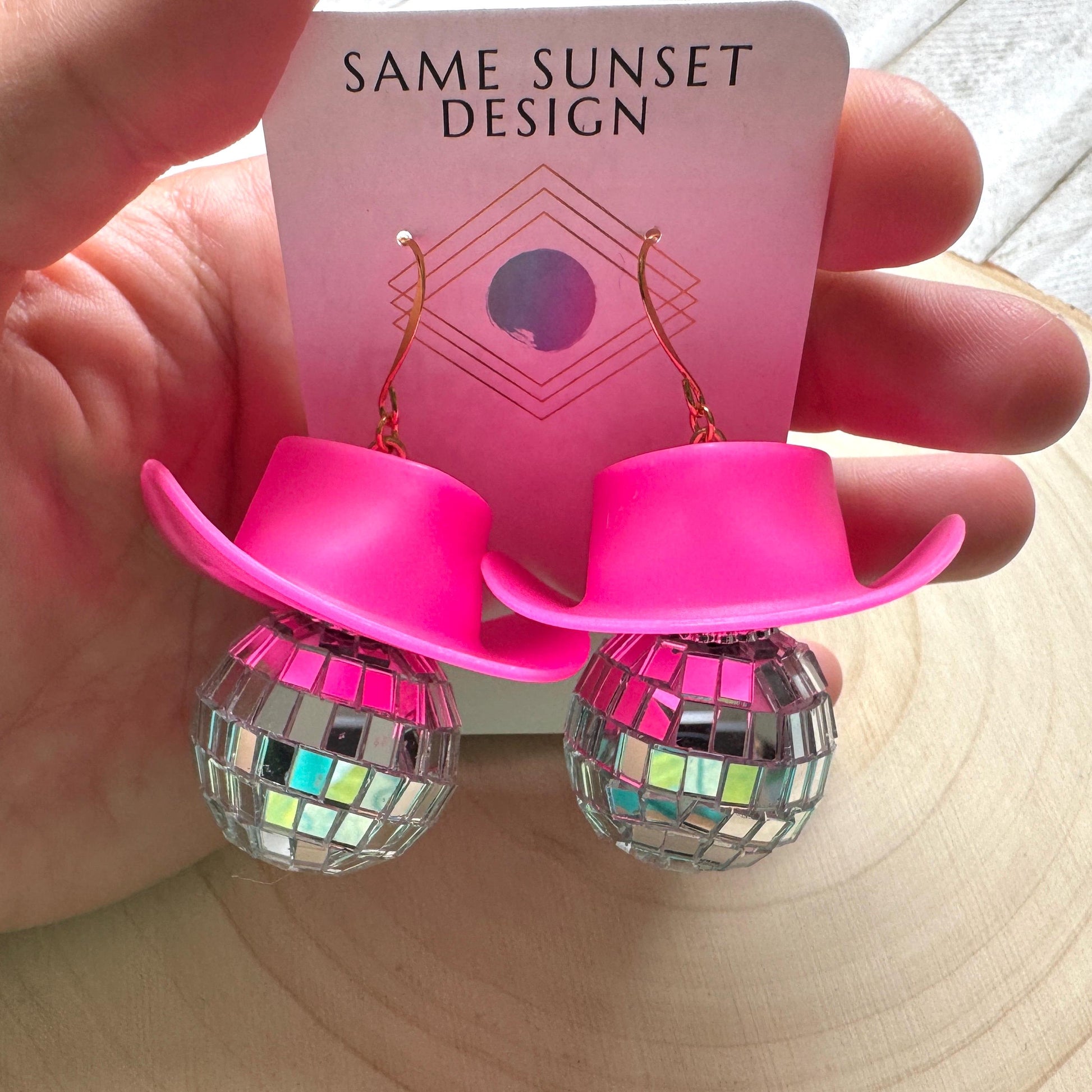 Disco Ball Earrings, Cowboy Hat Earrings, Pink Earrings, Western Earrings, Trendy Jewelry, Fun Earrings, Anniversary Gift for Girlfriend