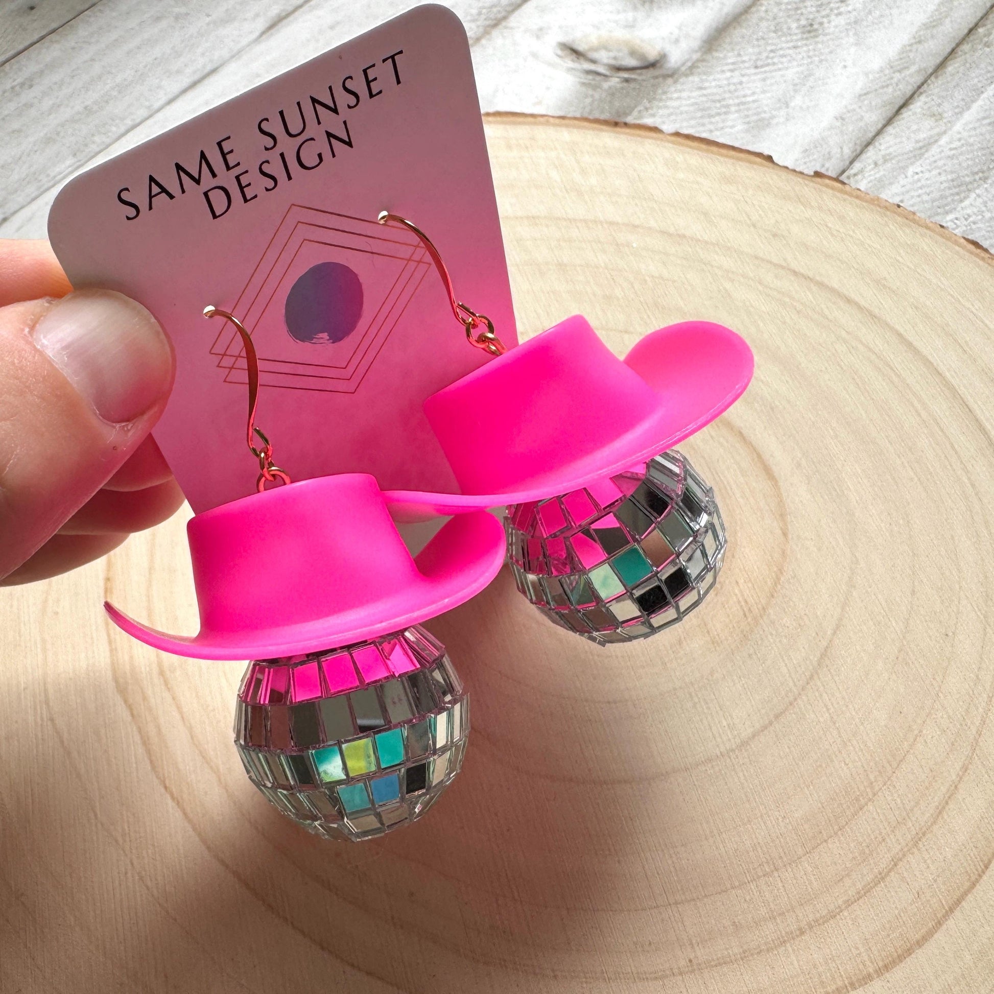 Disco Ball Earrings, Cowboy Hat Earrings, Pink Earrings, Western Earrings, Trendy Jewelry, Fun Earrings, Anniversary Gift for Girlfriend