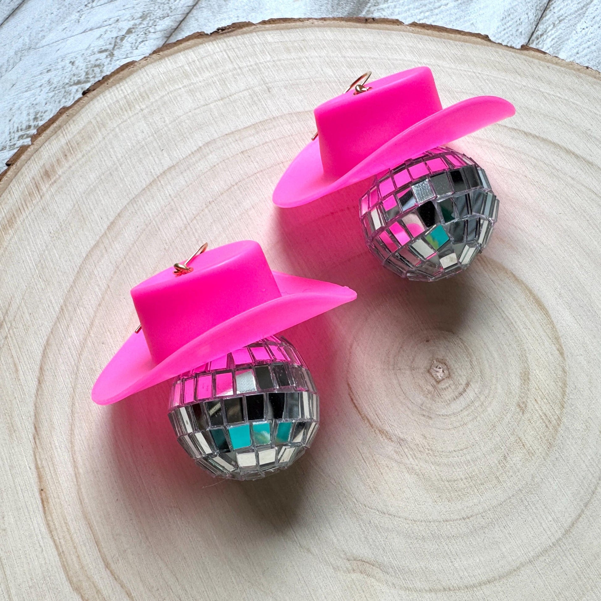 Disco Ball Earrings, Cowboy Hat Earrings, Pink Earrings, Western Earrings, Trendy Jewelry, Fun Earrings, Anniversary Gift for Girlfriend