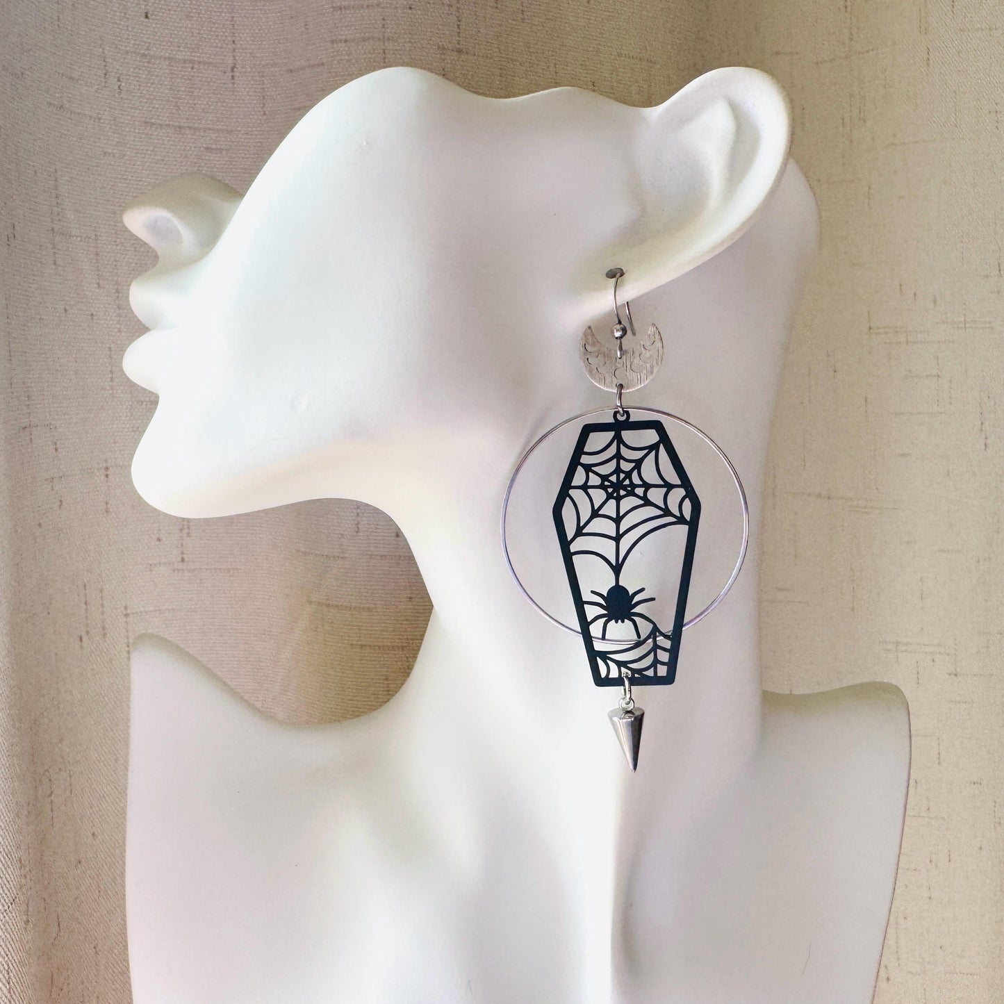 Spider Earrings, Coffin Earrings, Spike Earrings, Trendy Jewelry, Gothic Earrings Men, Birthday Present For Her, Science Teacher Gift