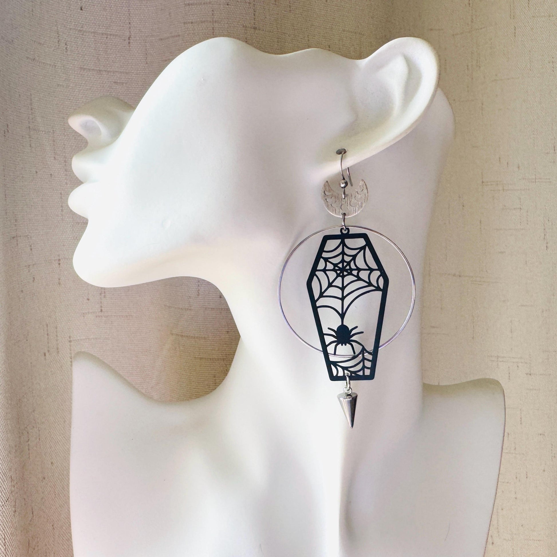 Spider Earrings, Coffin Earrings, Spike Earrings, Trendy Jewelry, Gothic Earrings Men, Birthday Present For Her, Science Teacher Gift
