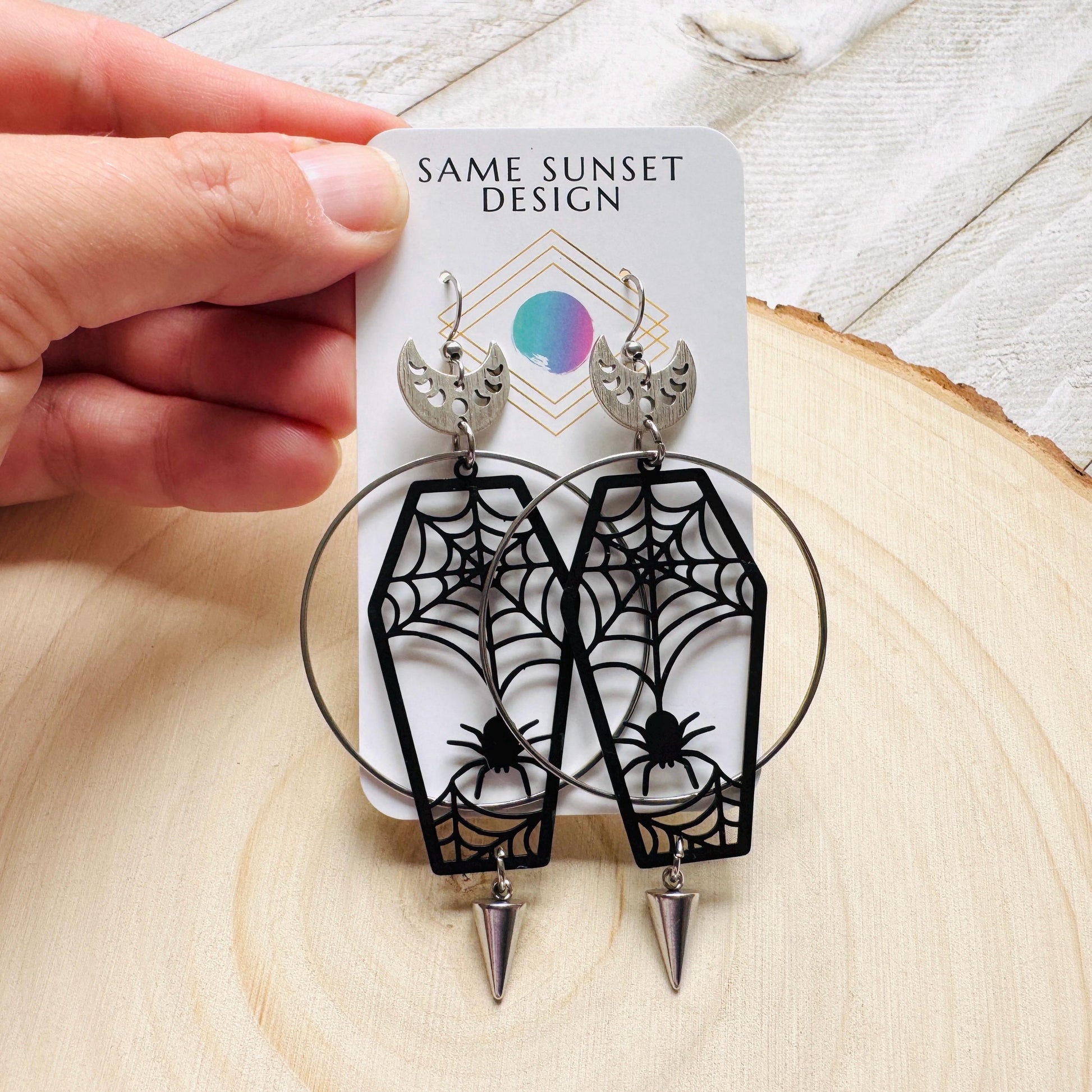 Spider Earrings, Coffin Earrings, Spike Earrings, Trendy Jewelry, Gothic Earrings Men, Birthday Present For Her, Science Teacher Gift