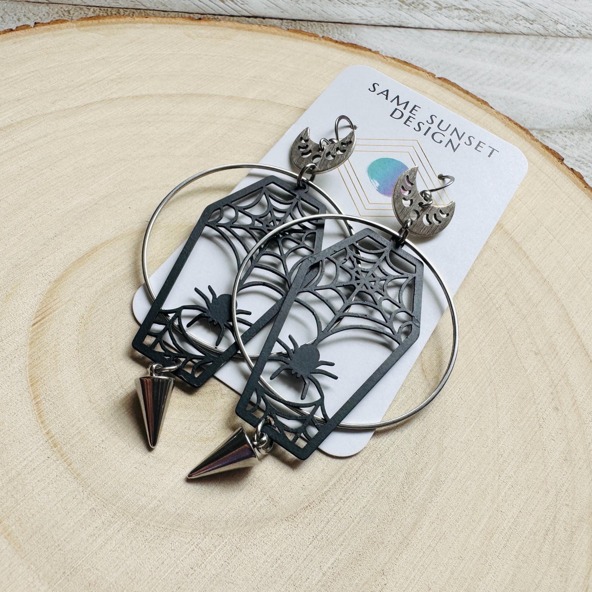 Spider Earrings, Coffin Earrings, Spike Earrings, Trendy Jewelry, Gothic Earrings Men, Birthday Present For Her, Science Teacher Gift