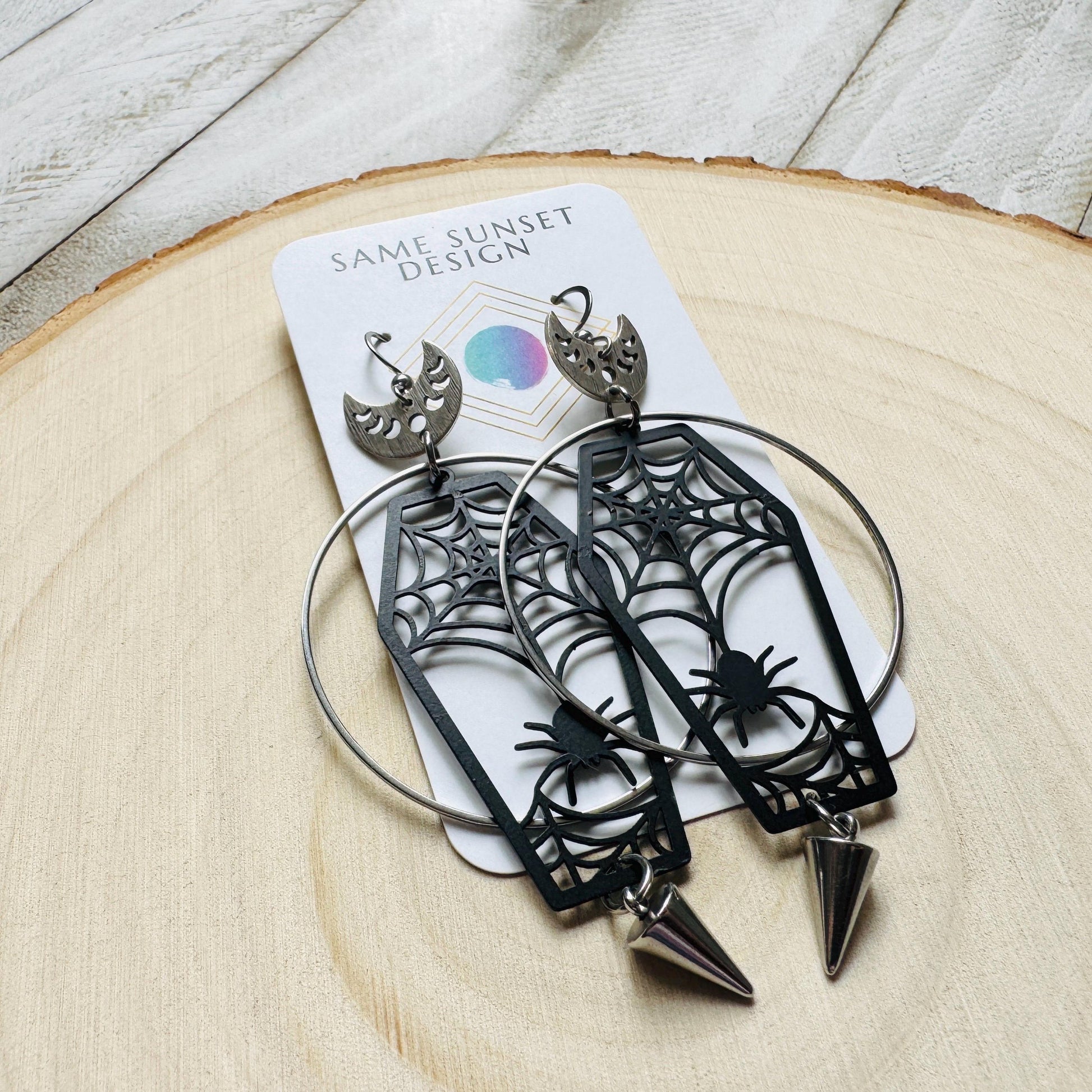 Spider Earrings, Coffin Earrings, Spike Earrings, Trendy Jewelry, Gothic Earrings Men, Birthday Present For Her, Science Teacher Gift