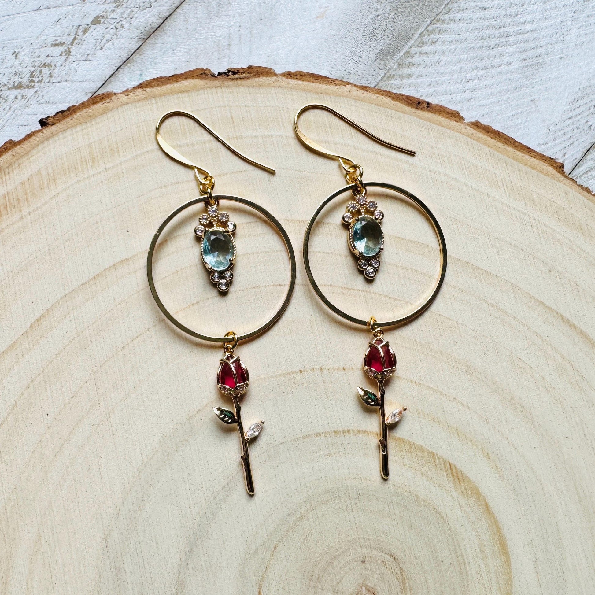 Rose Earrings, Flower Earrings, Witchy Gifts for Women Aesthetic, Coquette Jewelry, Gold Hoop Earrings For Women, Love Gifts for Daughter